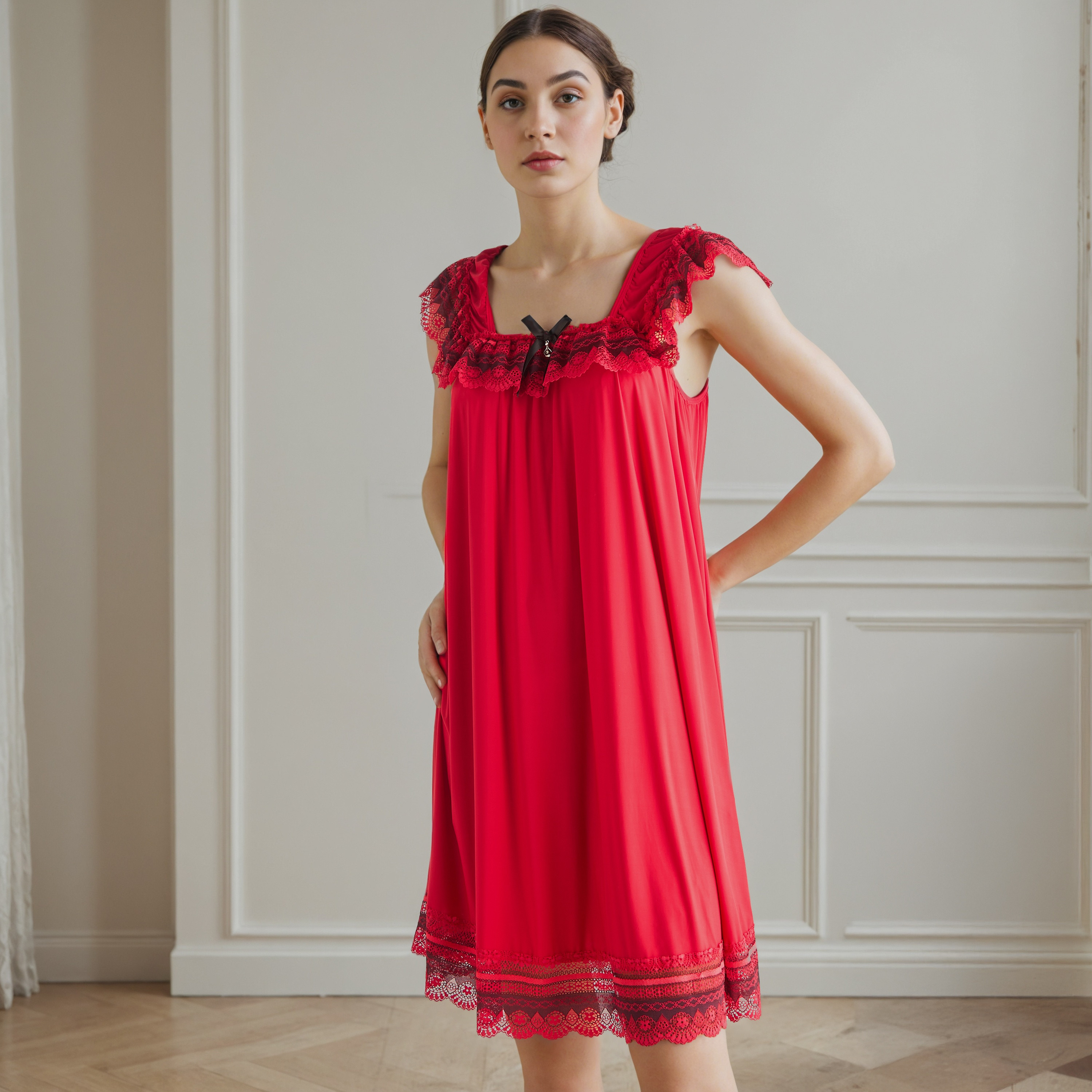 فستان نوم للعروس بحواف دانتيل مع سروال داخلي ثونج-women-clothing-nightwear-robes-image-6