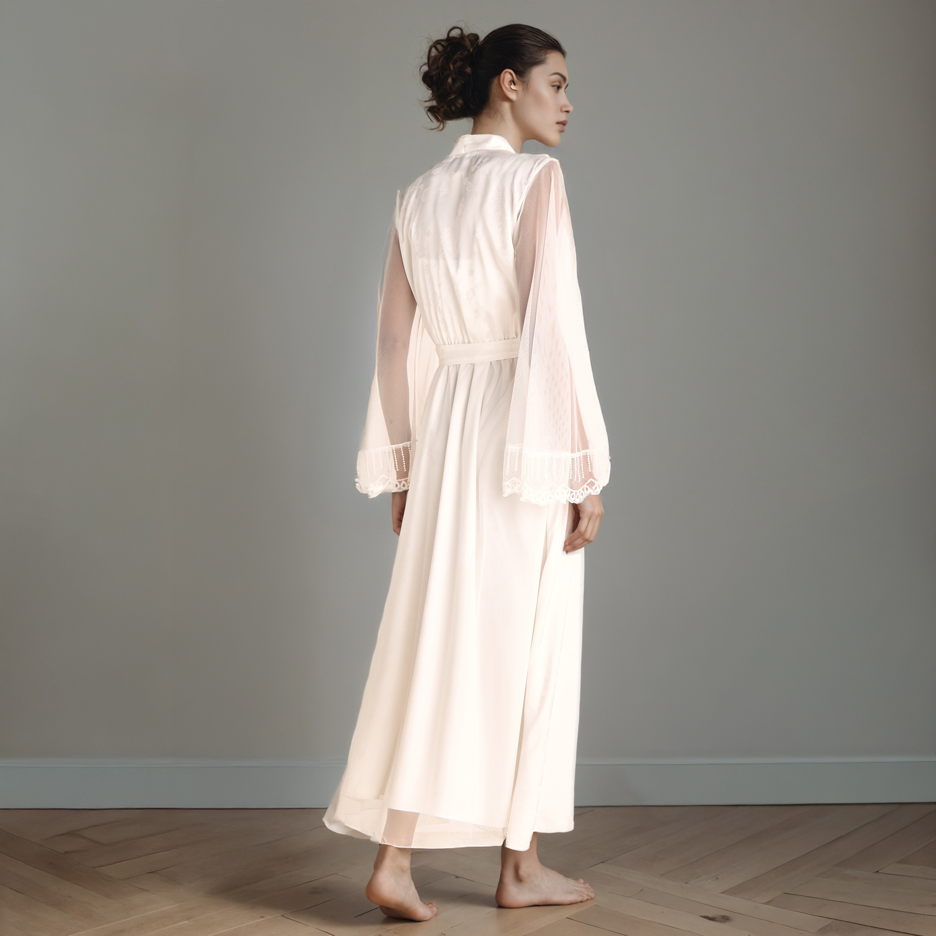 قميص نوم للعرائس بقصة دانتيل مع روب بحزام-women-clothing-nightwear-robes-image-3