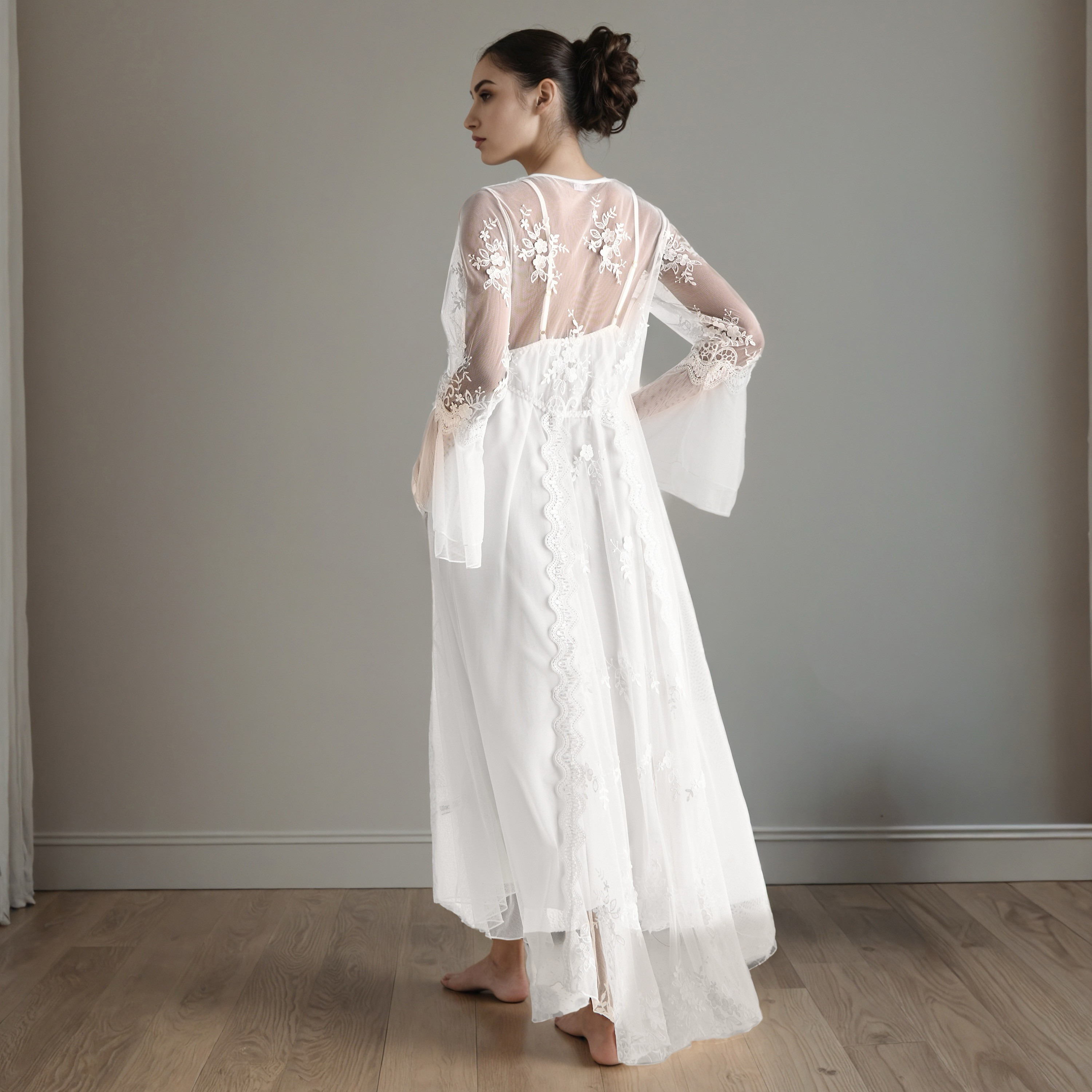 Lace Trim Bridal Night Gown with Robe-women-clothing-nightwear-robes-image-2