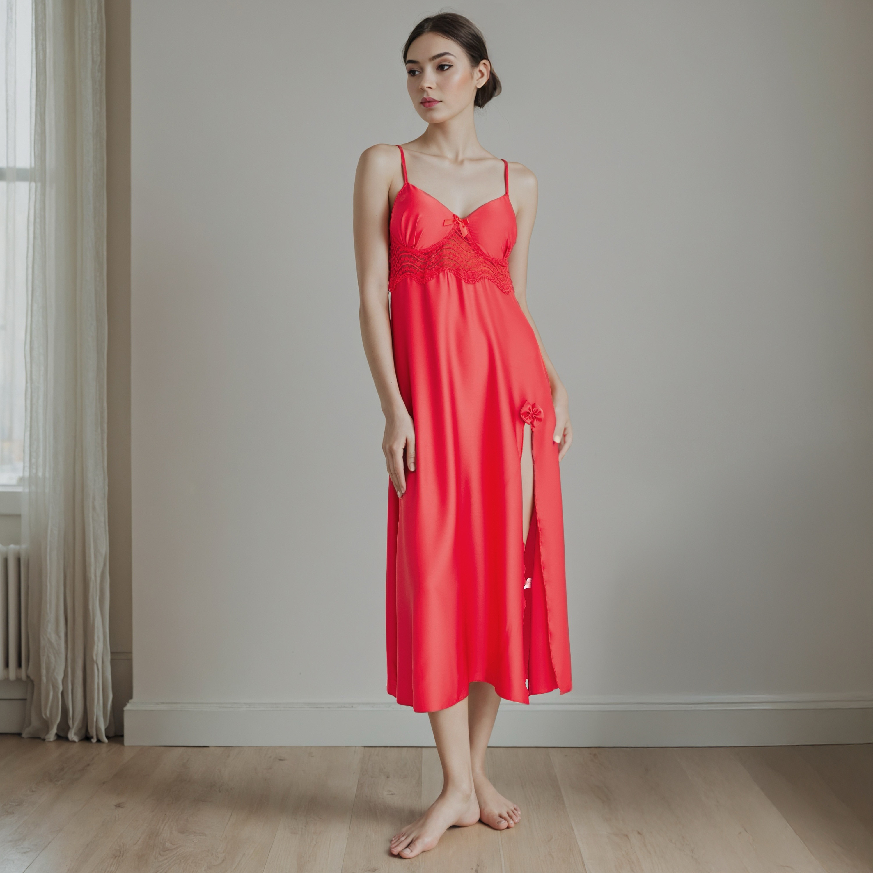 Lace Trim Bridal Night Gown with Belted Robe-women-clothing-nightwear-robes-image-2