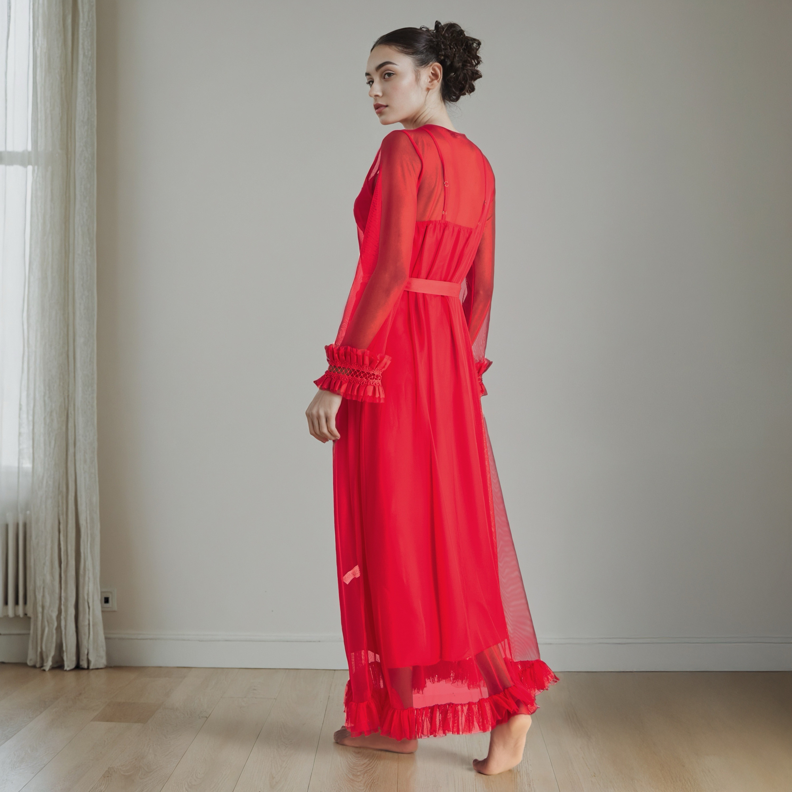 Lace Trim Bridal Night Gown with Belted Robe-women-clothing-nightwear-robes-image-3