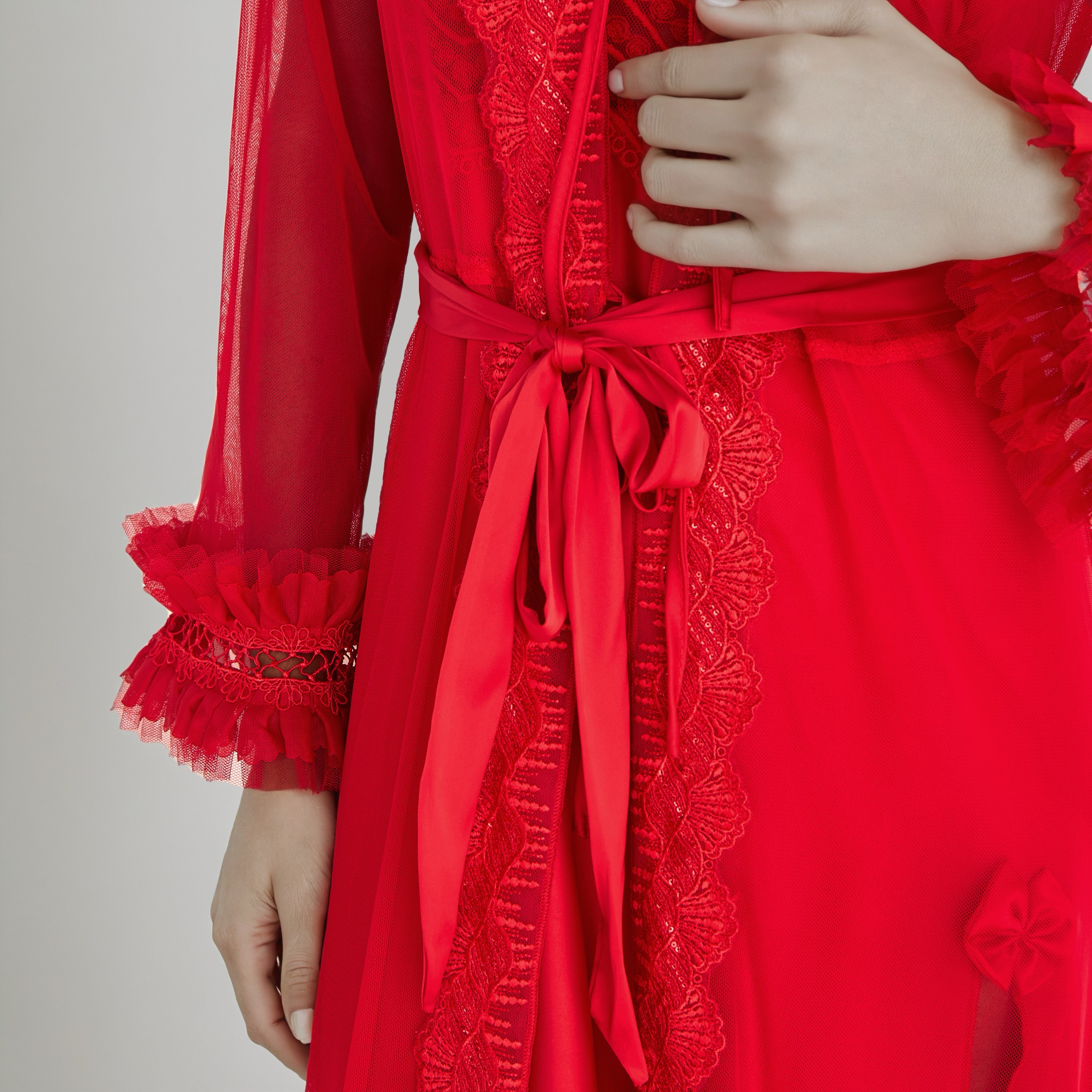 Lace Trim Bridal Night Gown with Belted Robe-women-clothing-nightwear-robes-image-4