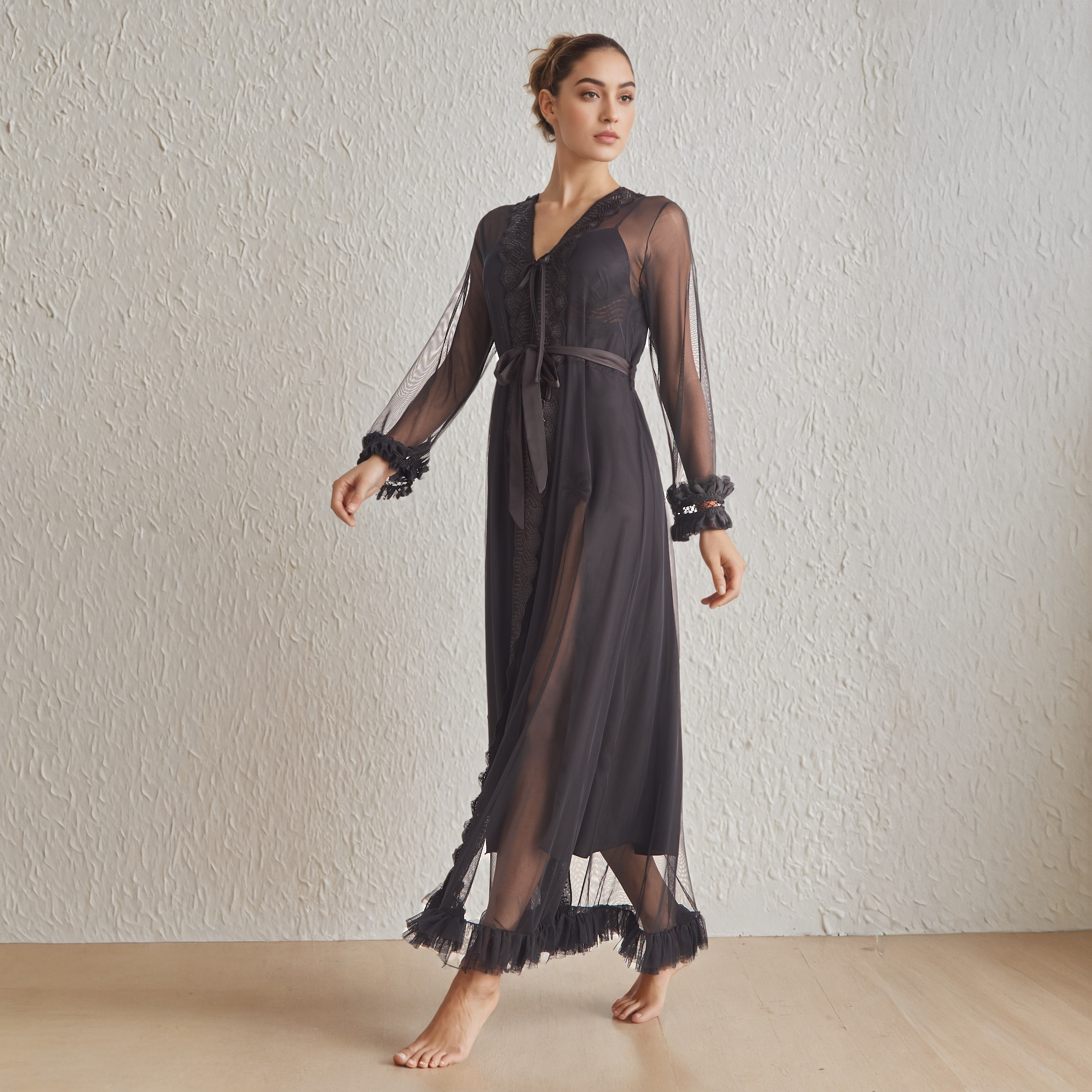 Lace Trim Bridal Night Gown with Belted Robe-women-clothing-nightwear-robes-image-8
