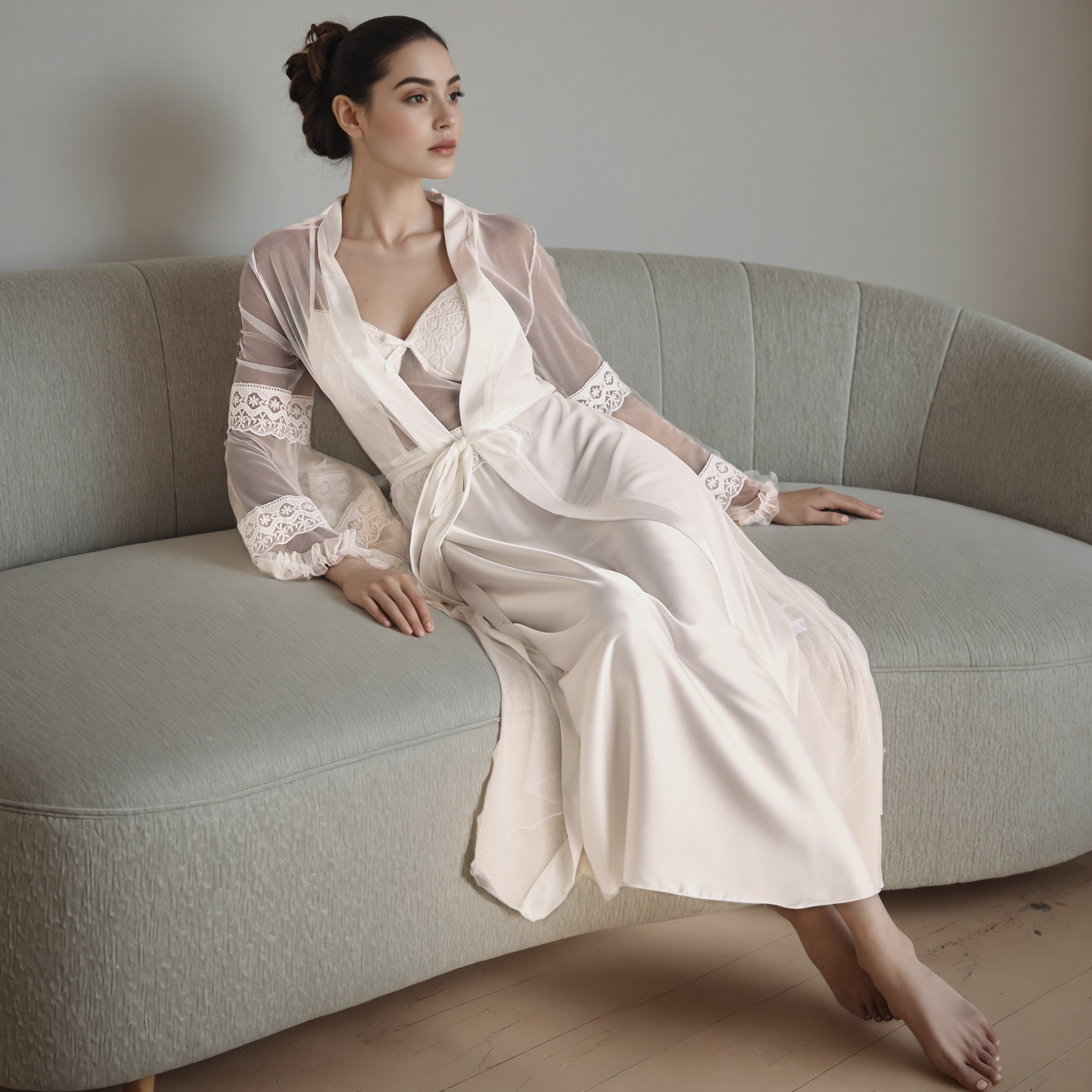 Lace Trim Bridal Night Gown with Robe-women-clothing-nightwear-robes-image-1