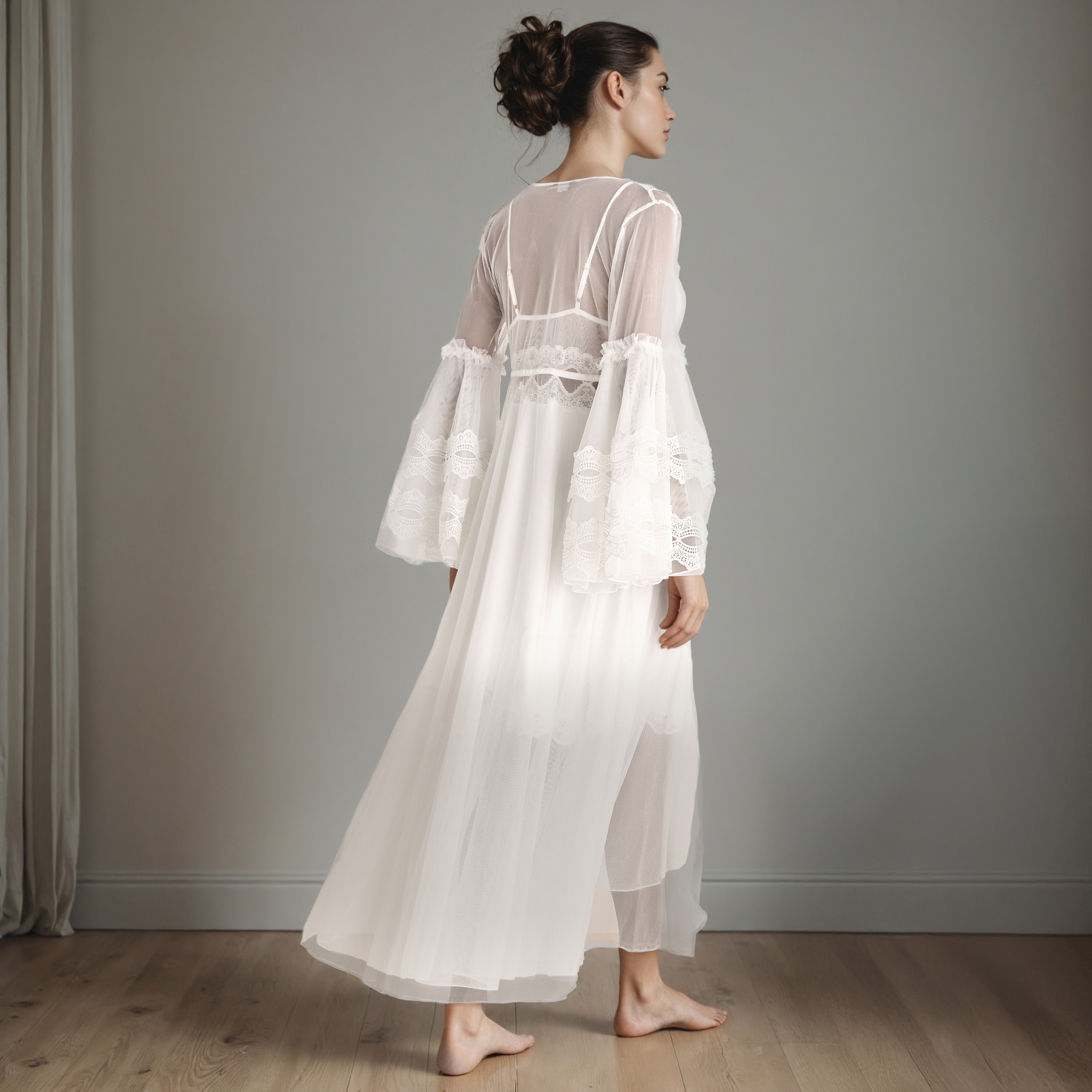 Lace Panel Bridal Night Dress with Robe-women-clothing-nightwear-robes-image-3