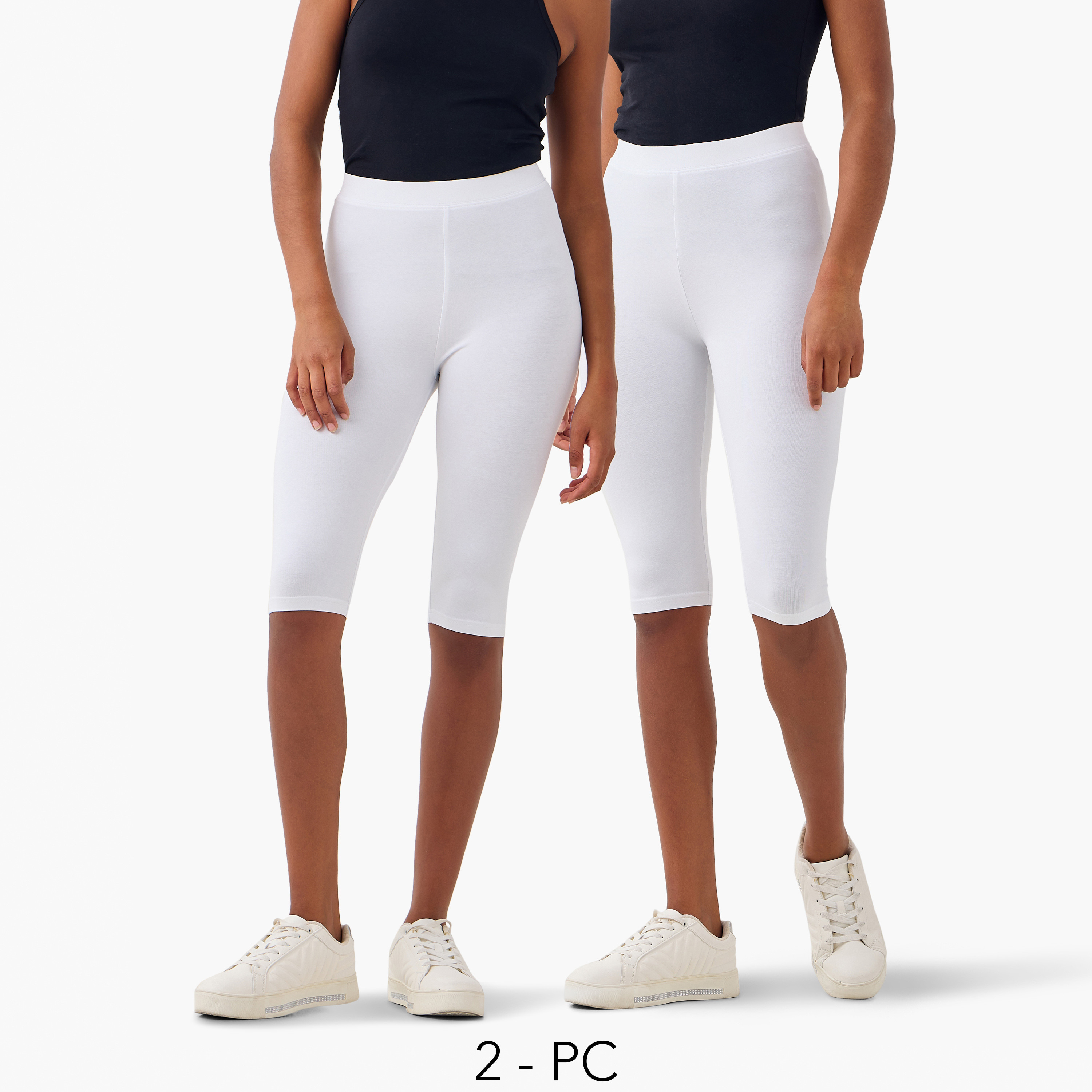 Set of 2 - Knee Length Flexi Waist Leggings-women-clothing-leggings-image-1