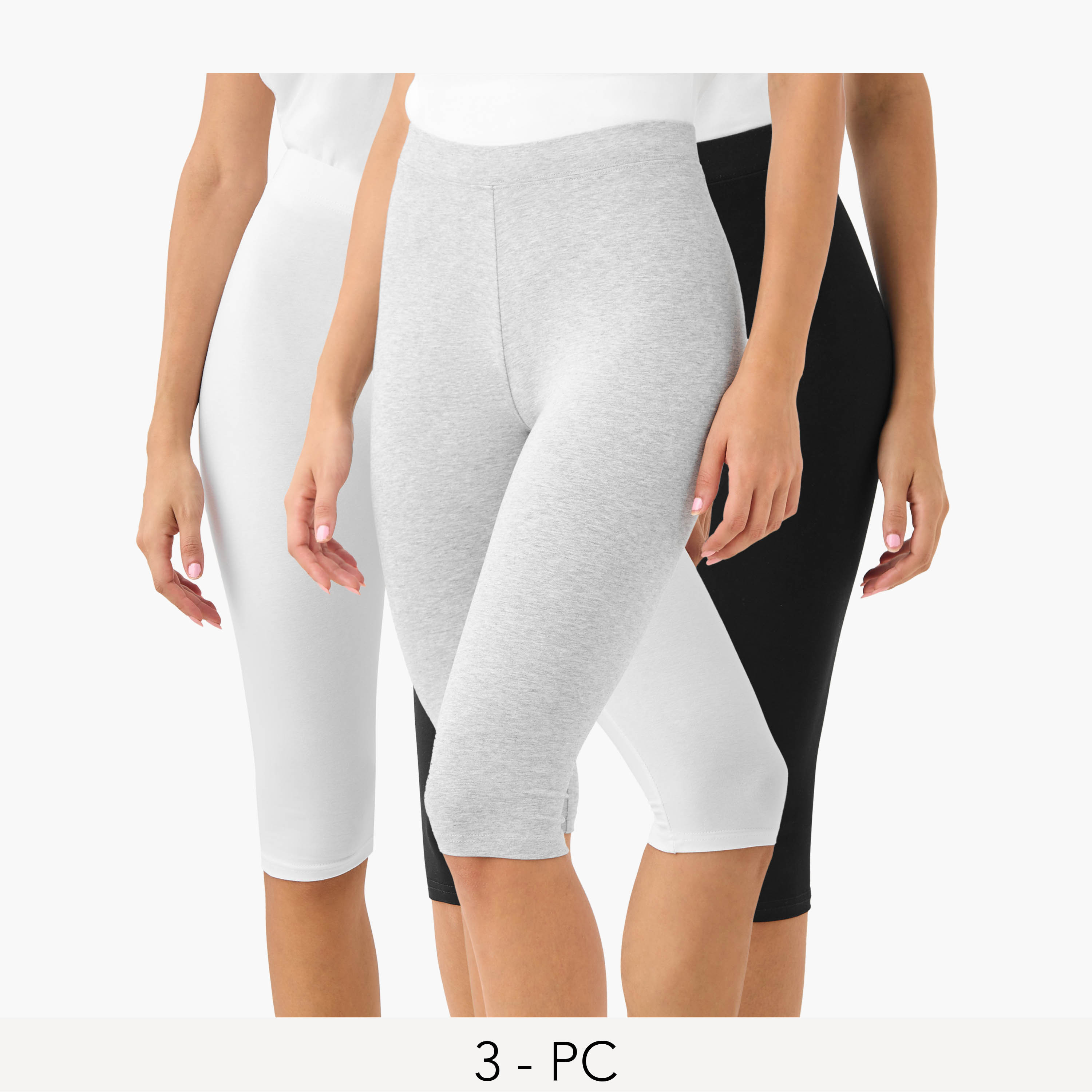 Set of 3 - Splash Basics Knee Length Elasticated Waist Leggings-women-clothing-leggings-image-1
