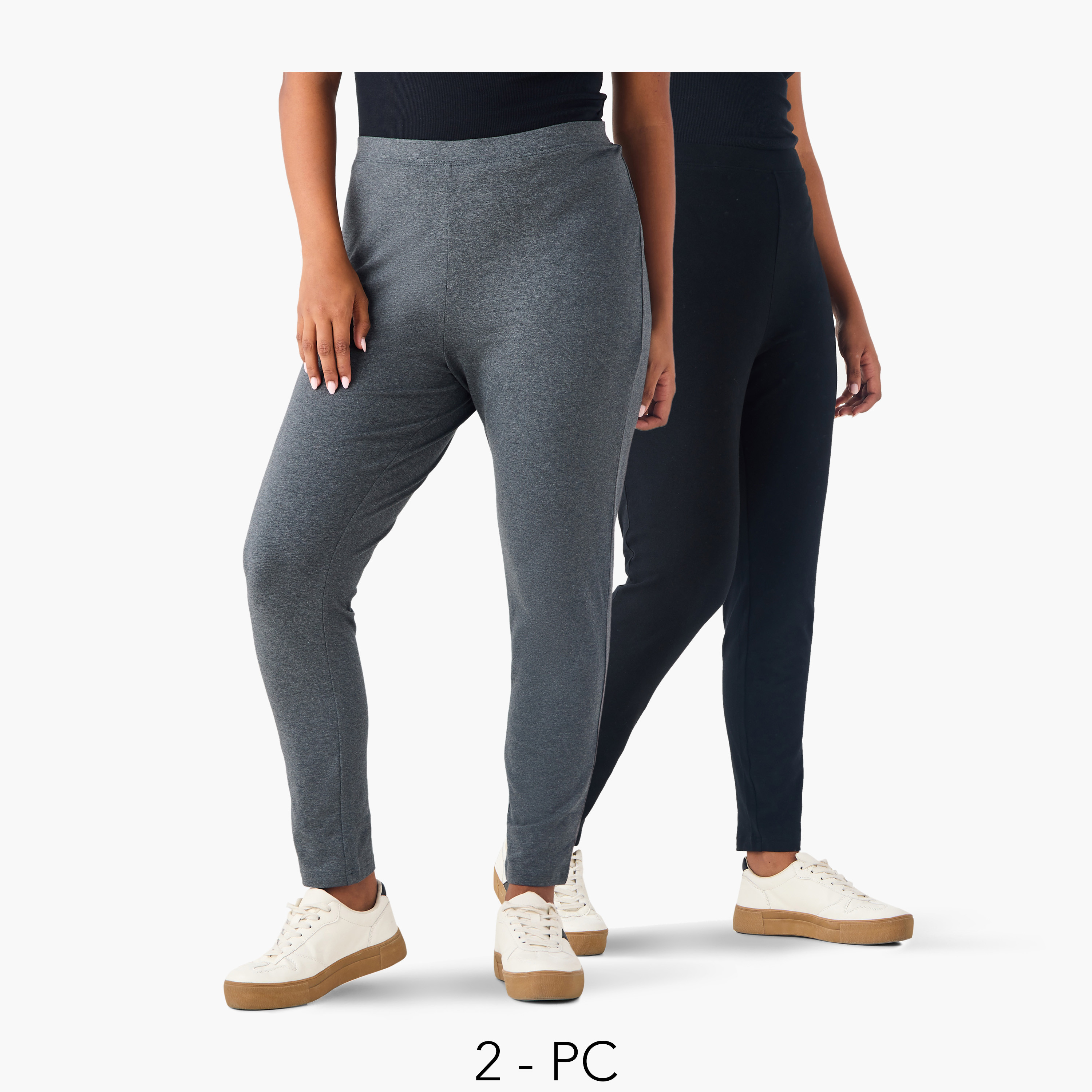 Set of 2 - Splash Basics Plus Size Ulla Popken Elasticated Waist Leggings-women-clothing-leggings-image-1