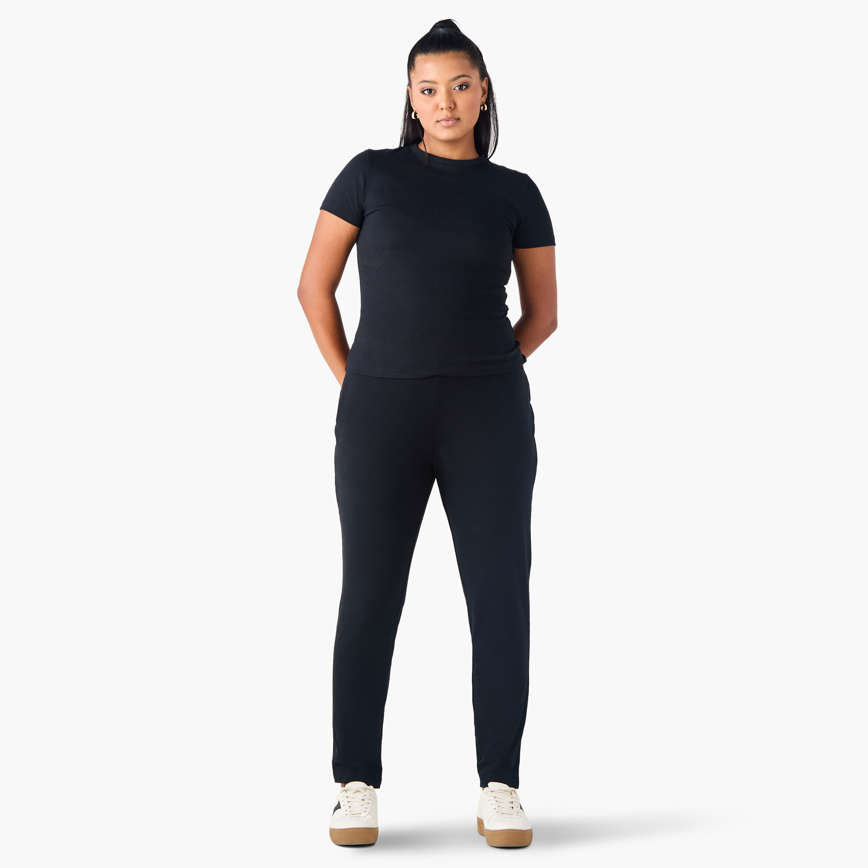 Set of 2 - Splash Basics Plus Size Ulla Popken Elasticated Waist Leggings-women-clothing-leggings-image-9