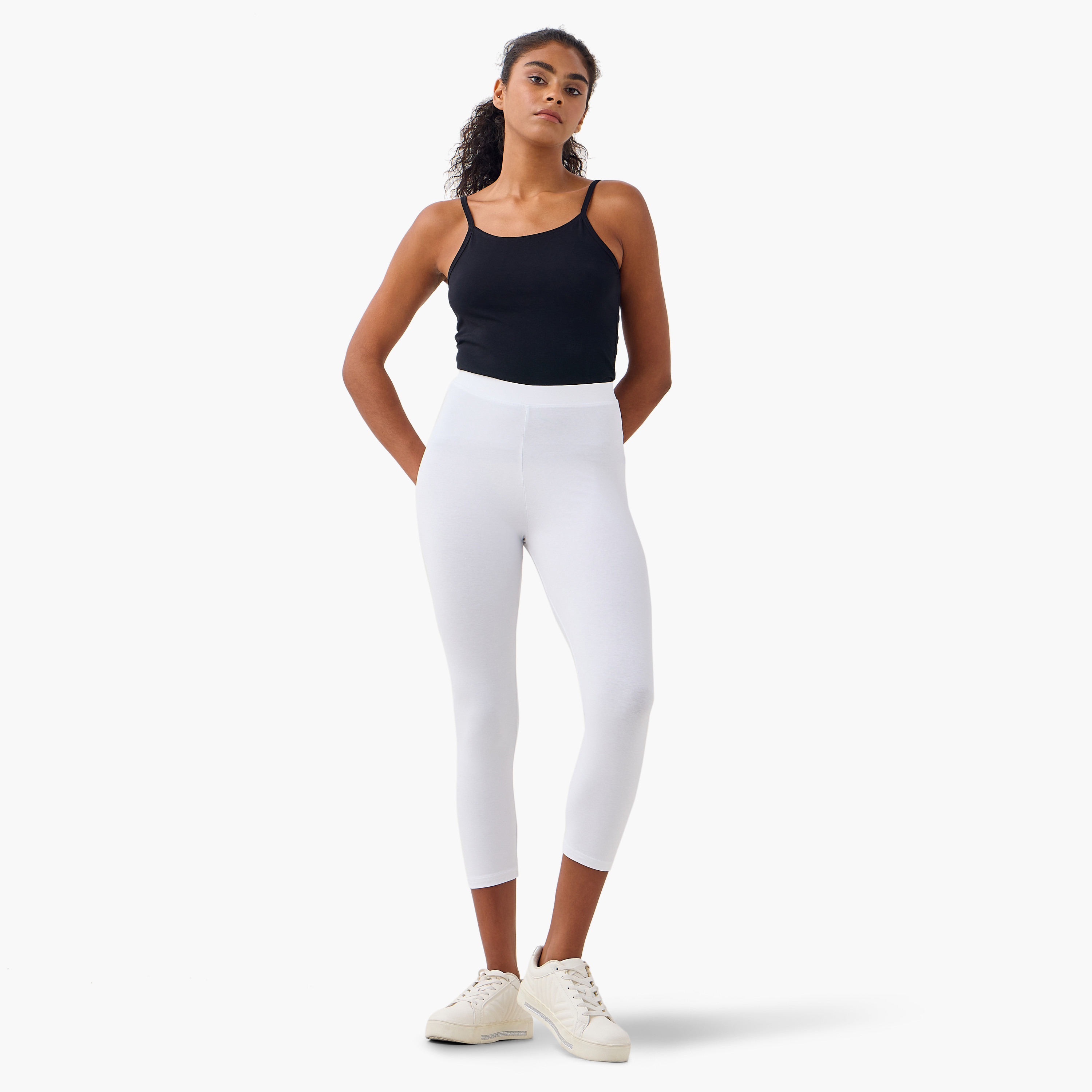 طقم بنطلون ليقنز قصير من قطعتين بخصر مطاطي-women-clothing-leggings-image-2