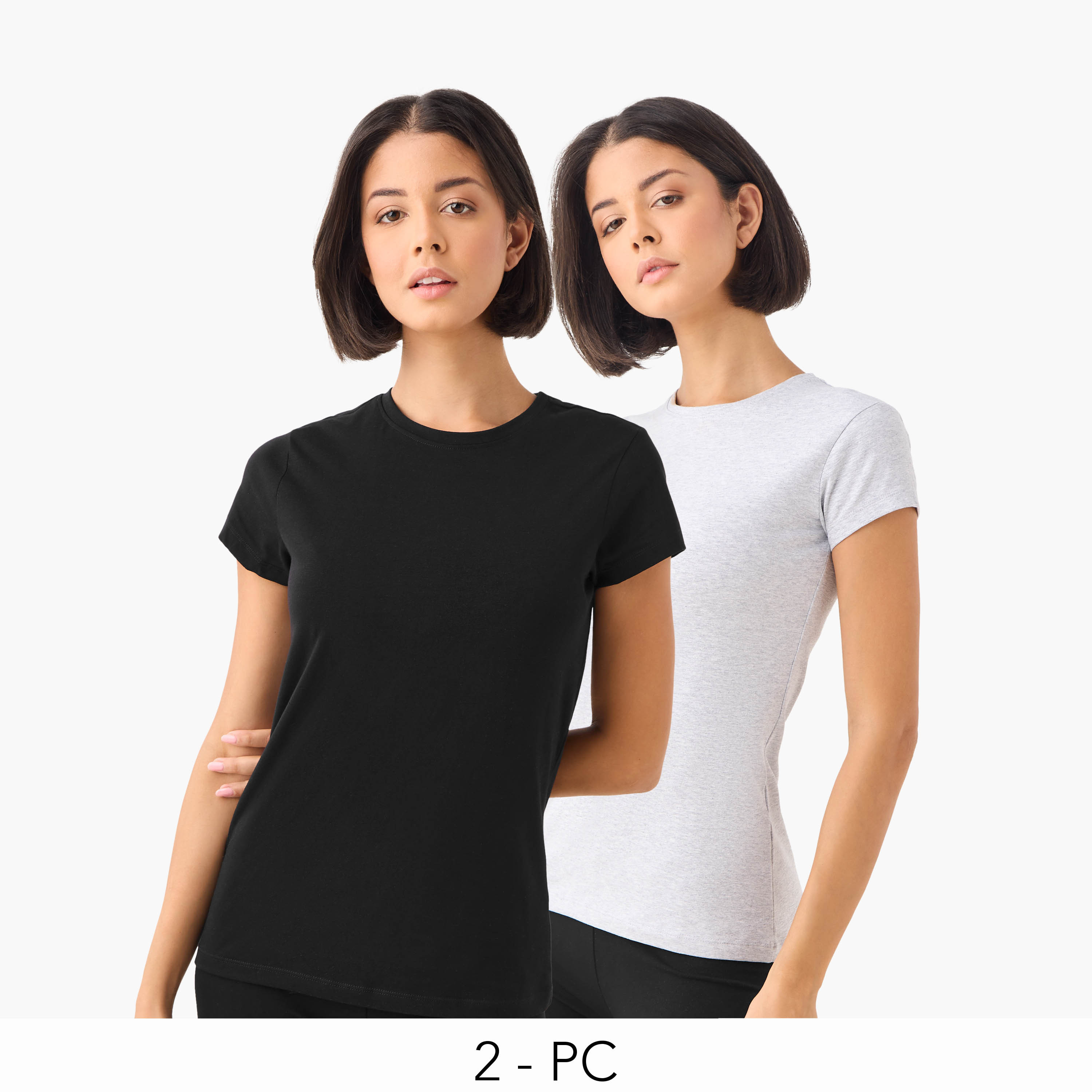 تيشيرت بياقة ضيّقة وأكمام كاب من سبلاش بيزيكس - طقم من قطعتين-women-clothing-tshirts-image-1