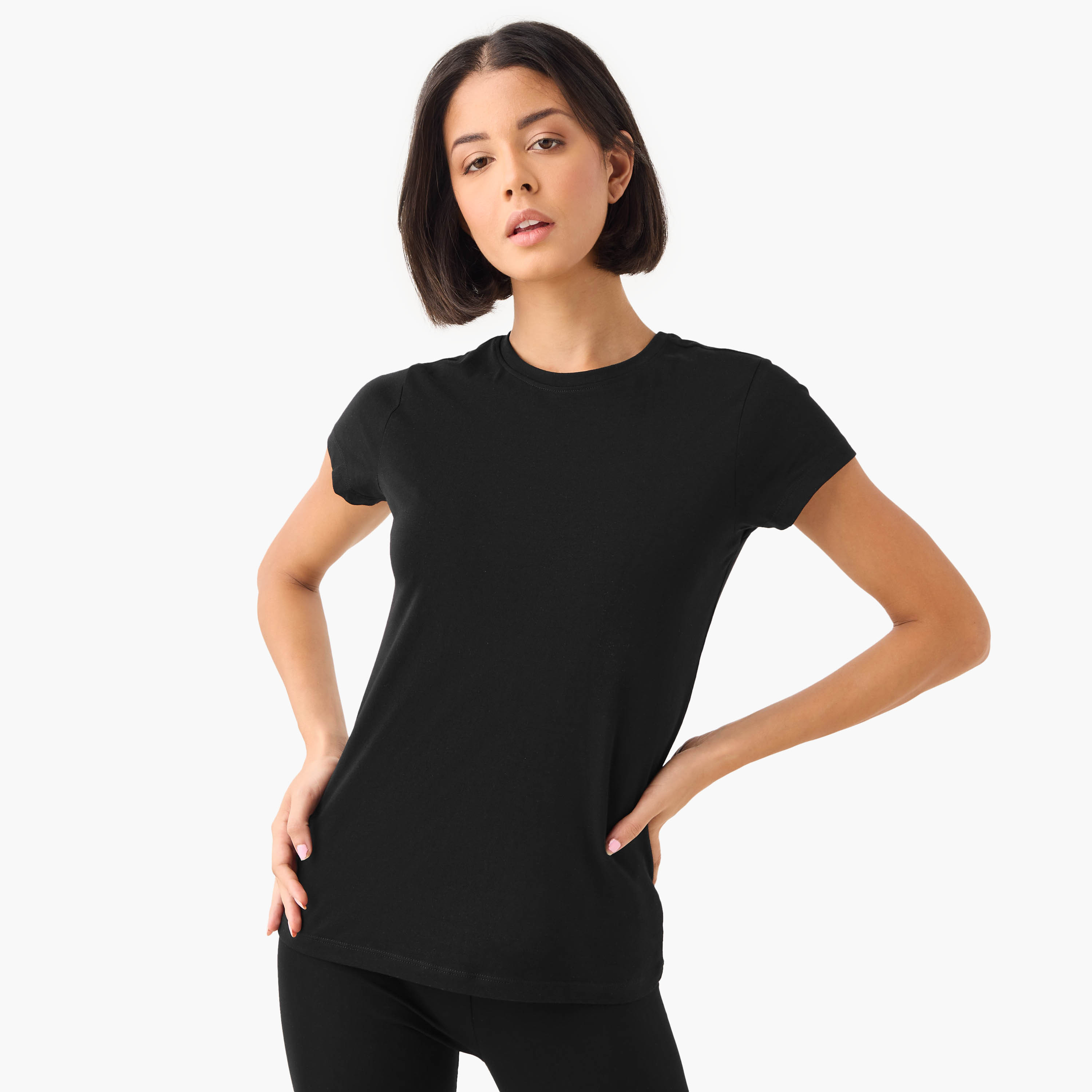 تيشيرت بياقة ضيّقة وأكمام كاب من سبلاش بيزيكس - طقم من قطعتين-women-clothing-tshirts-image-2