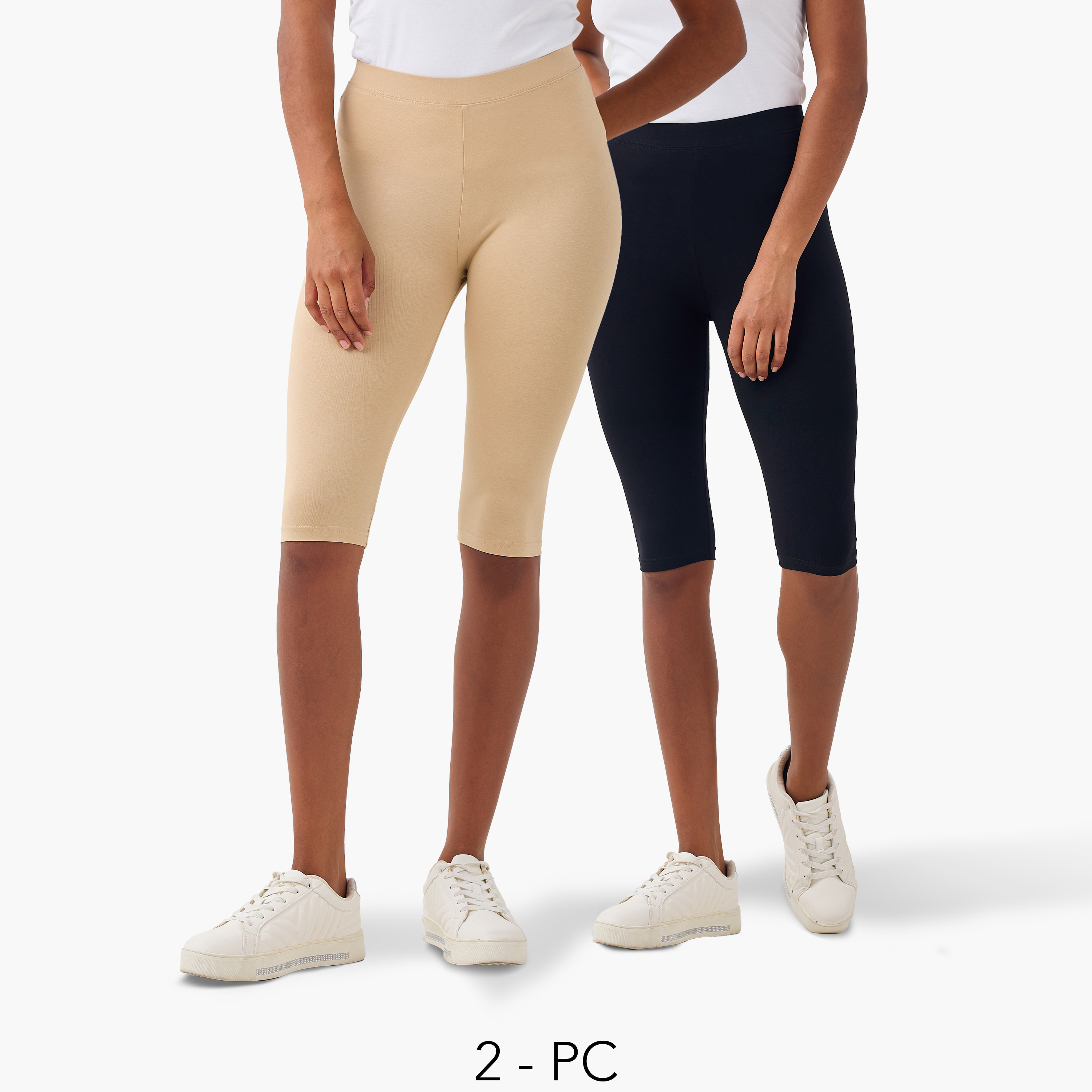 Set of 2 - Splash Basics Knee Length Elasticated Waist Leggings-women-clothing-leggings-image-1