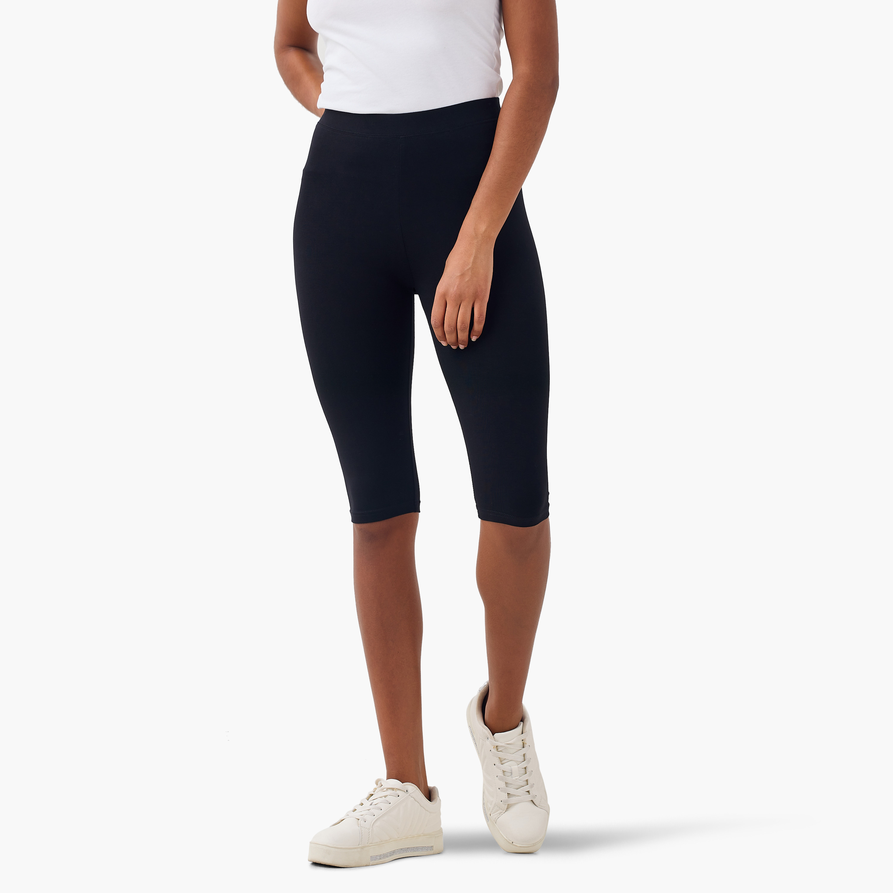 Set of 2 - Splash Basics Knee Length Elasticated Waist Leggings-women-clothing-leggings-image-2
