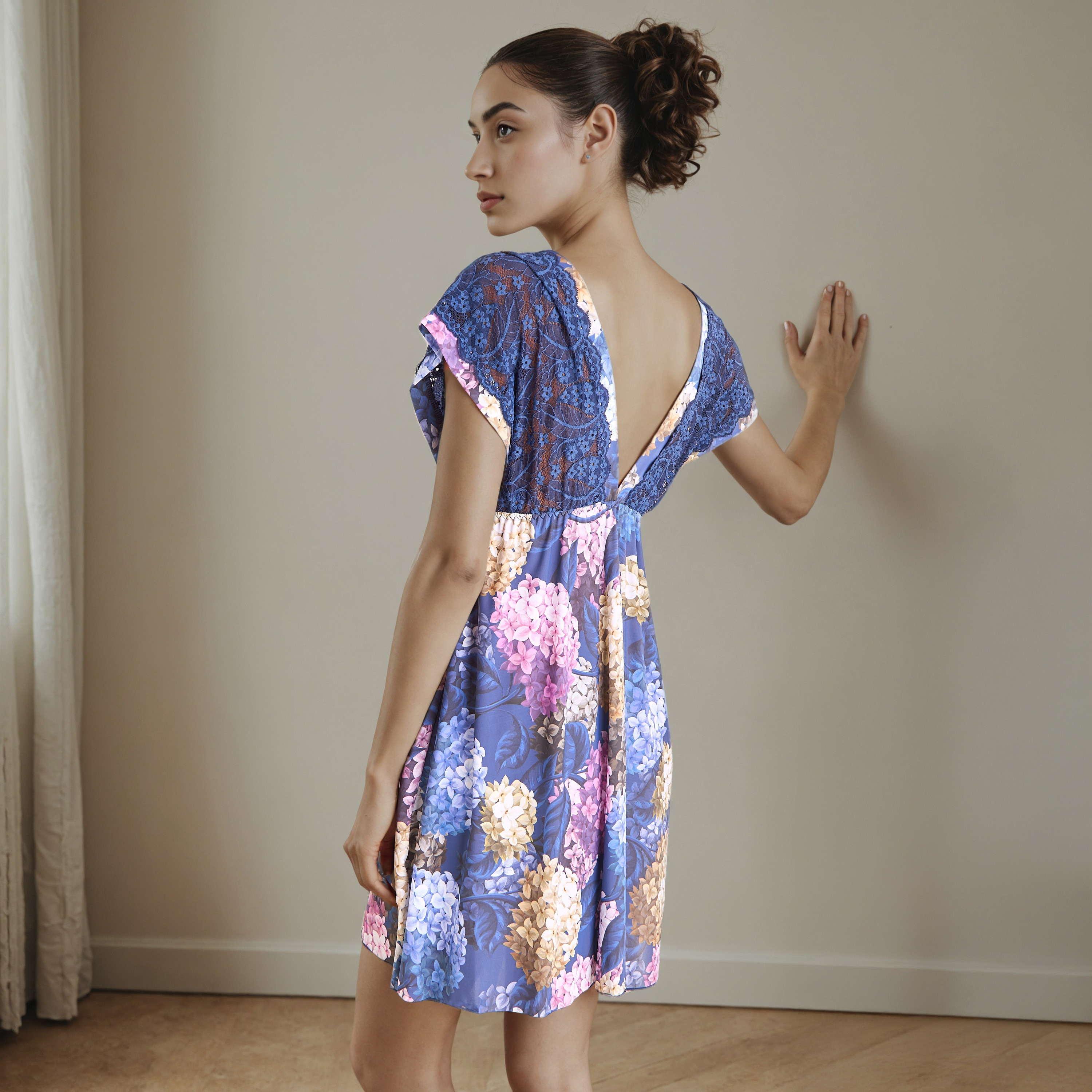 Floral Print Night Dress with Thongs-women-clothing-nightwear-robes-image-2