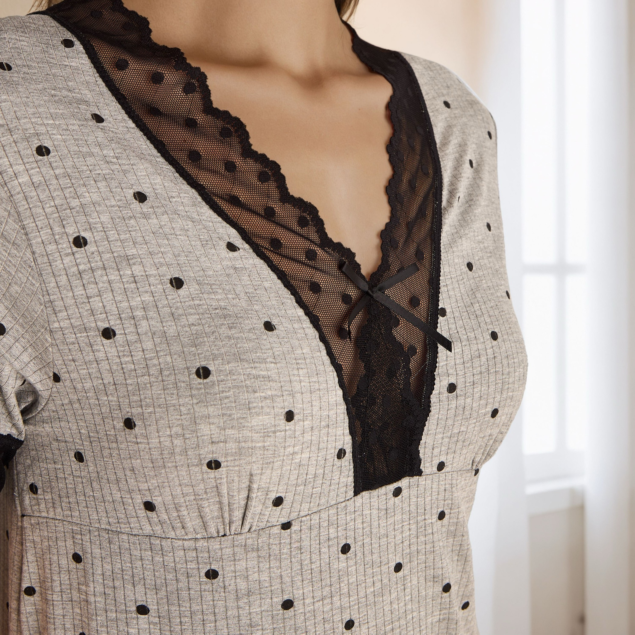Polka Dot Lace Trim Night Dress-women-clothing-nightwear-robes-image-3