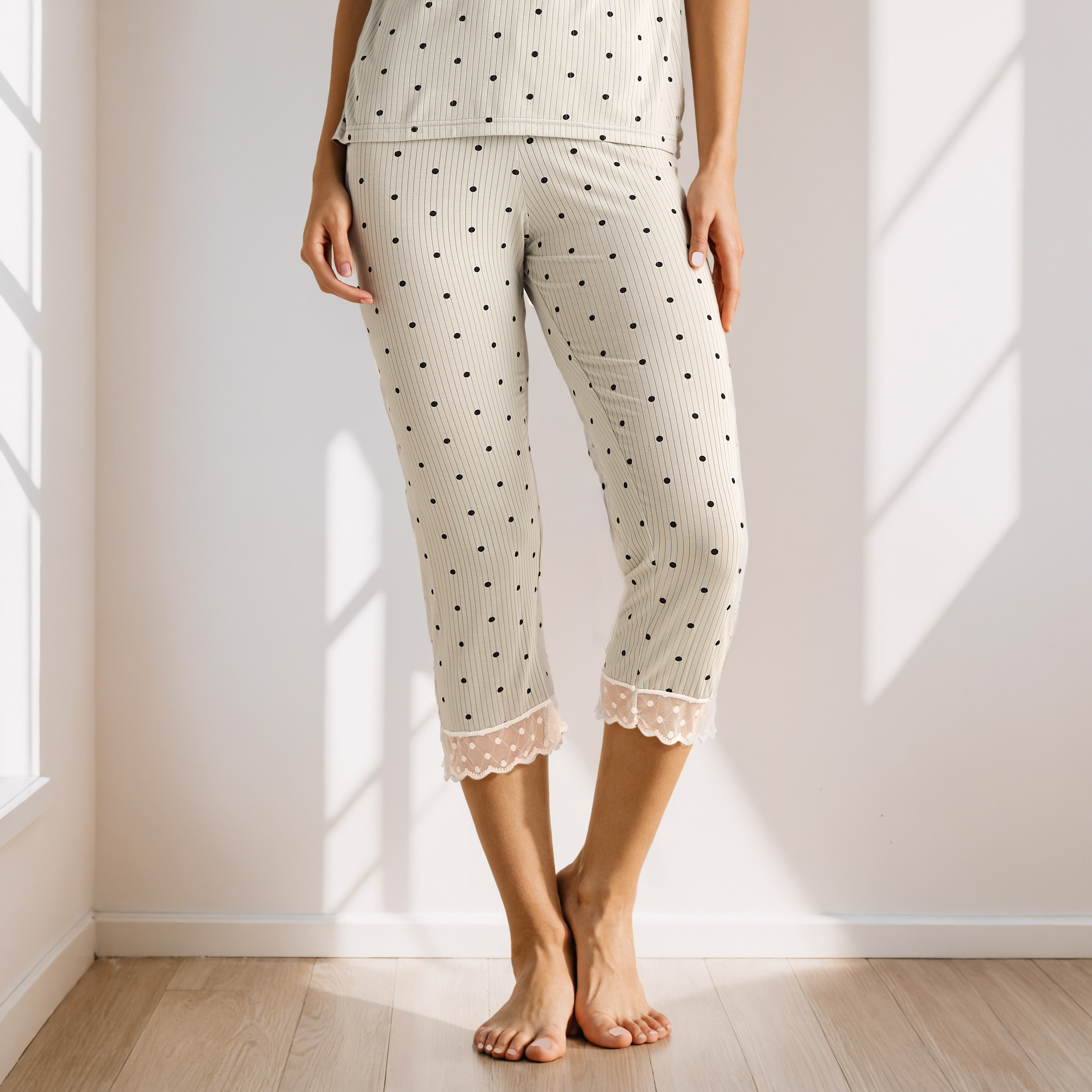 Polka Dot Lace Top and Pyjama Set-women-clothing-nightwear-robes-image-4