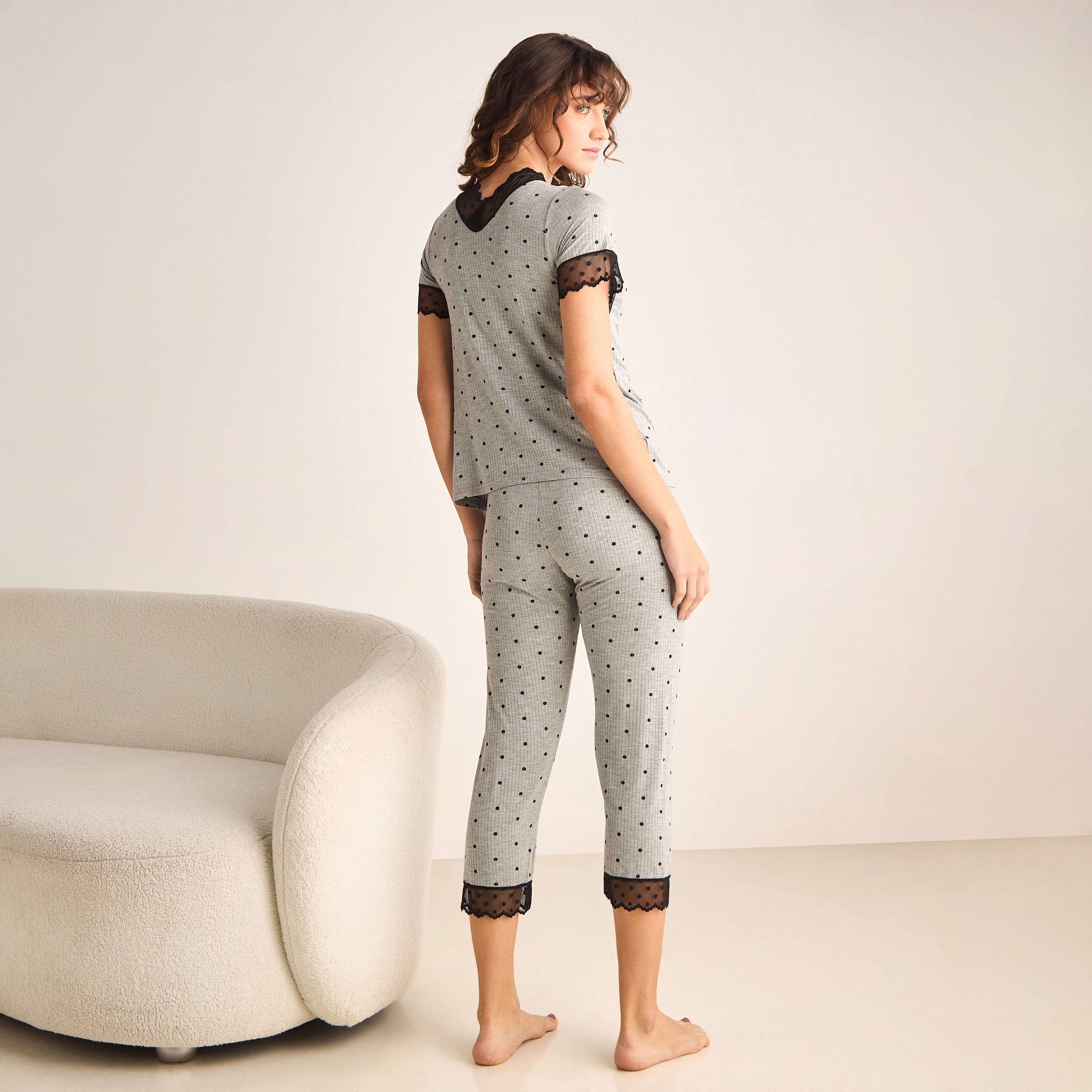 Polka Dot Lace Top and Pyjama Set-women-clothing-nightwear-robes-image-3