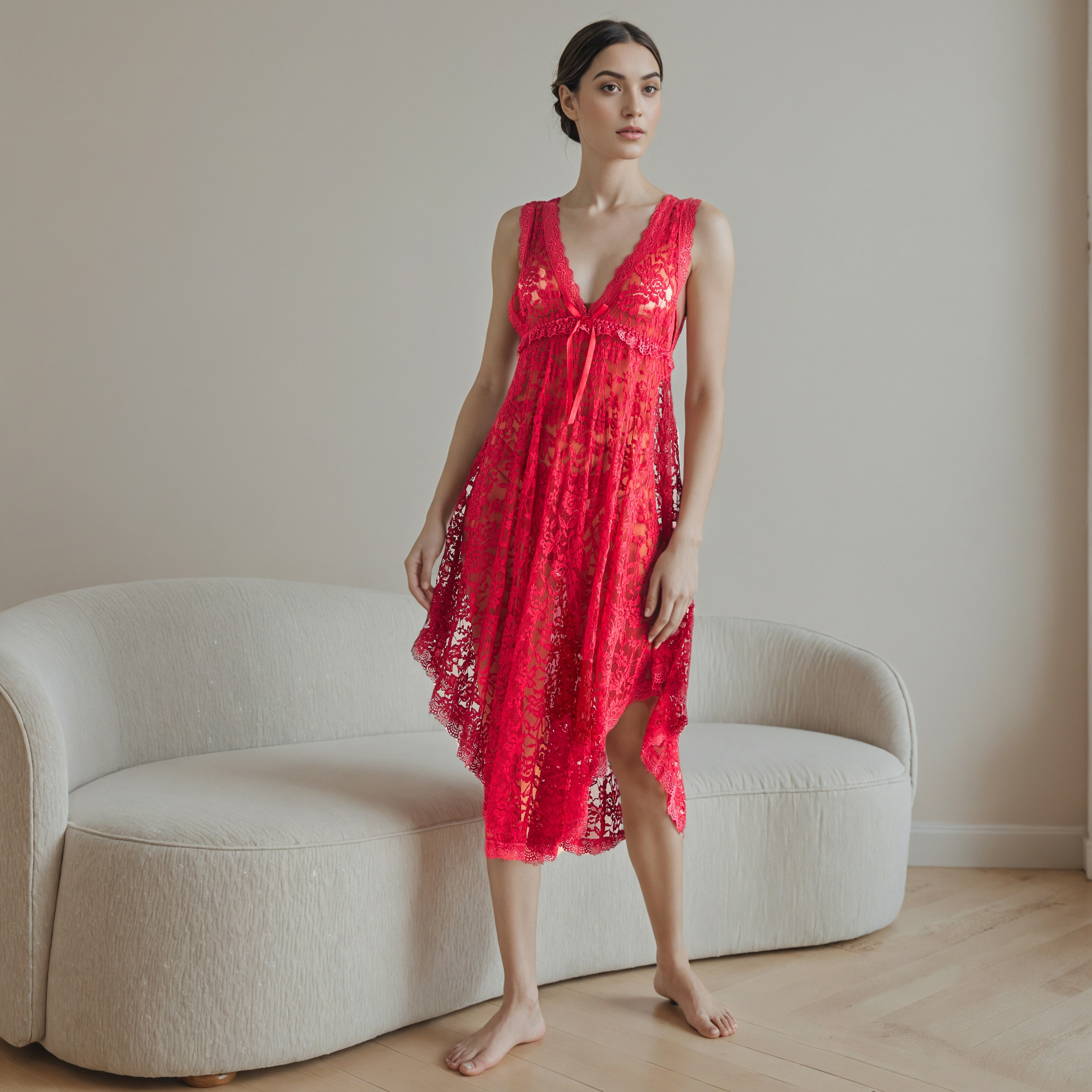 Lace Asymmetric Bridal Night Gown-women-clothing-nightwear-robes-image-1