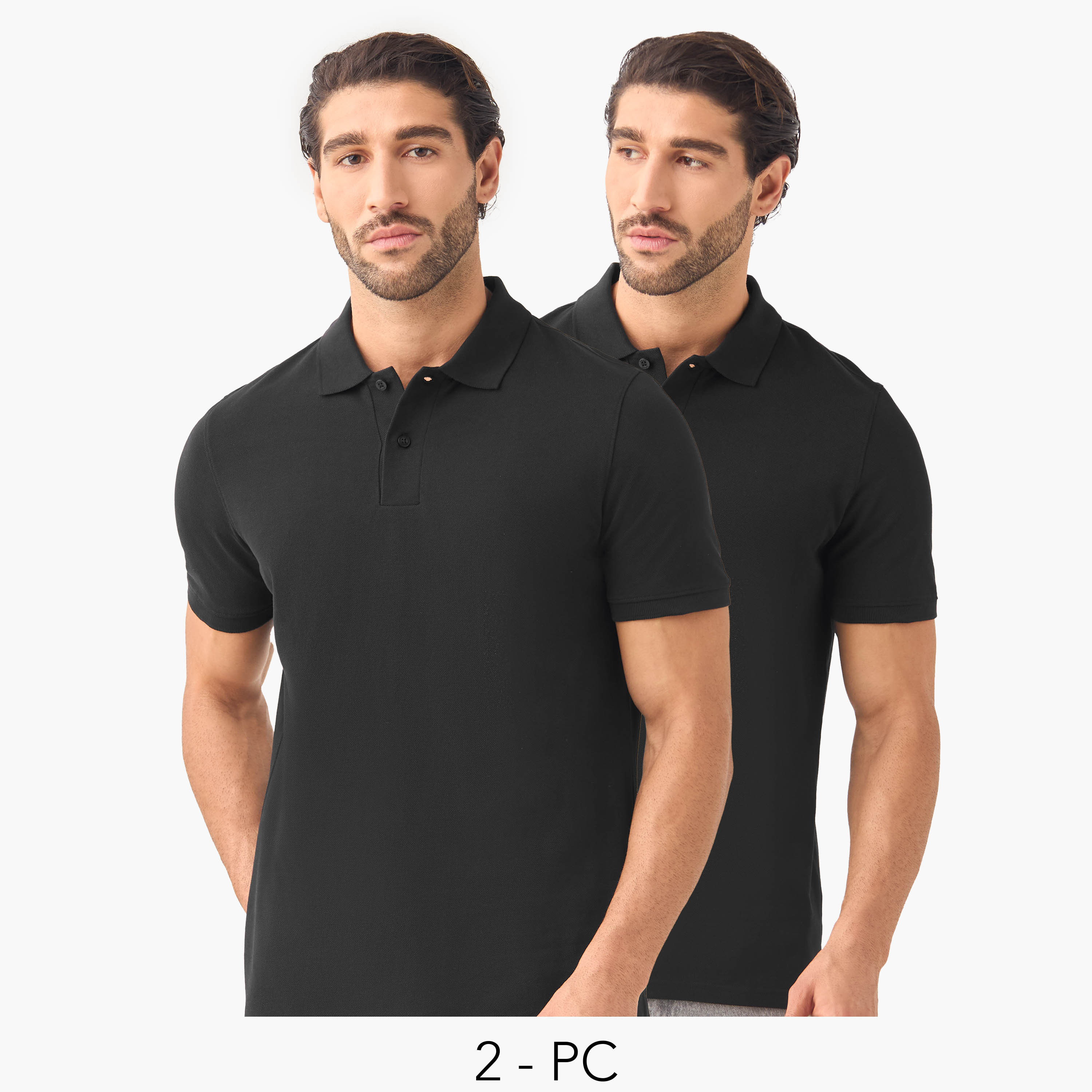 Set of 2 -  Polo Neck T-shirt with Short Sleeves-men-clothing-tshirtsandpolos-polos-image-1