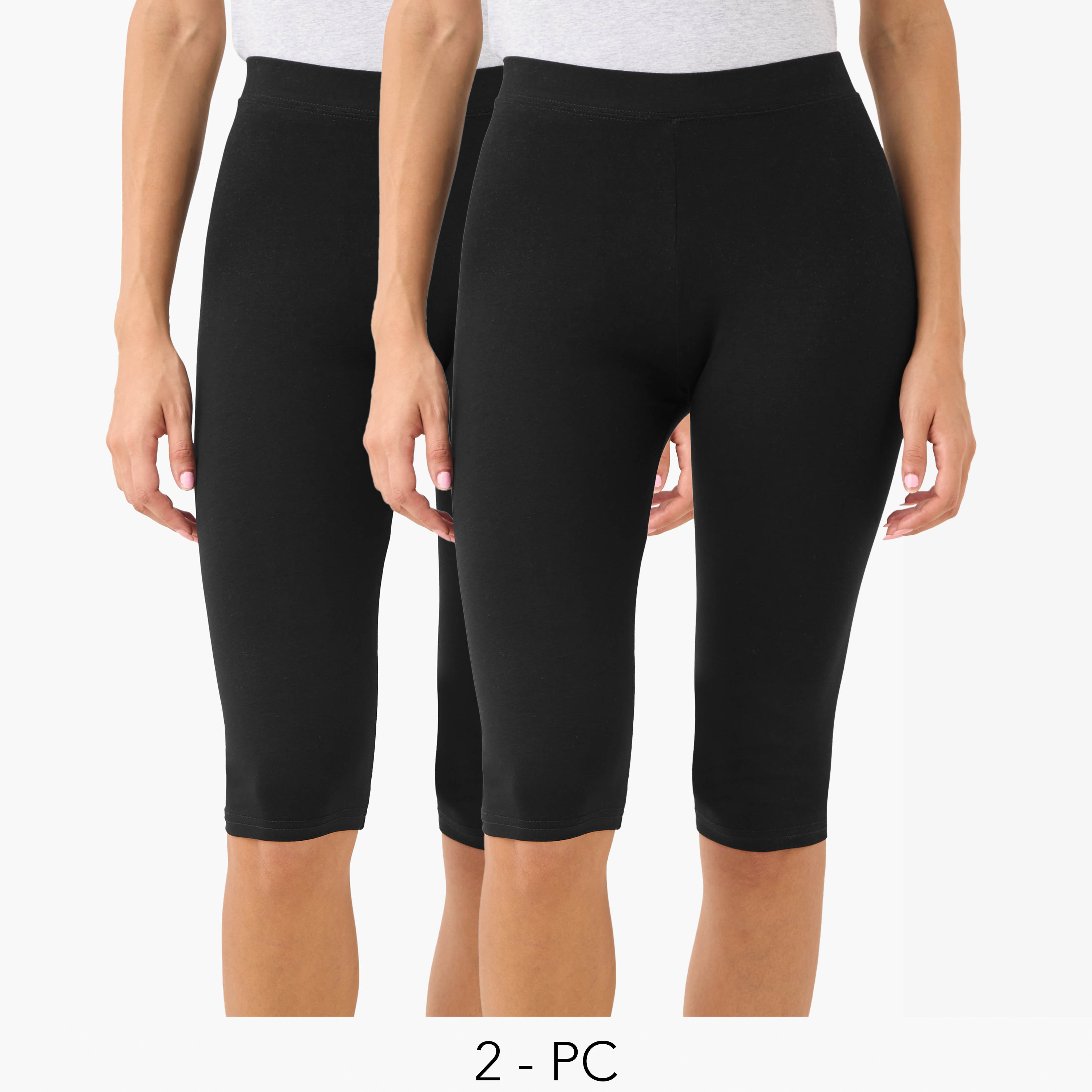 Set of 2 - Splash Basics Cropped Elasticated Waist Leggings-women-clothing-leggings-image-1