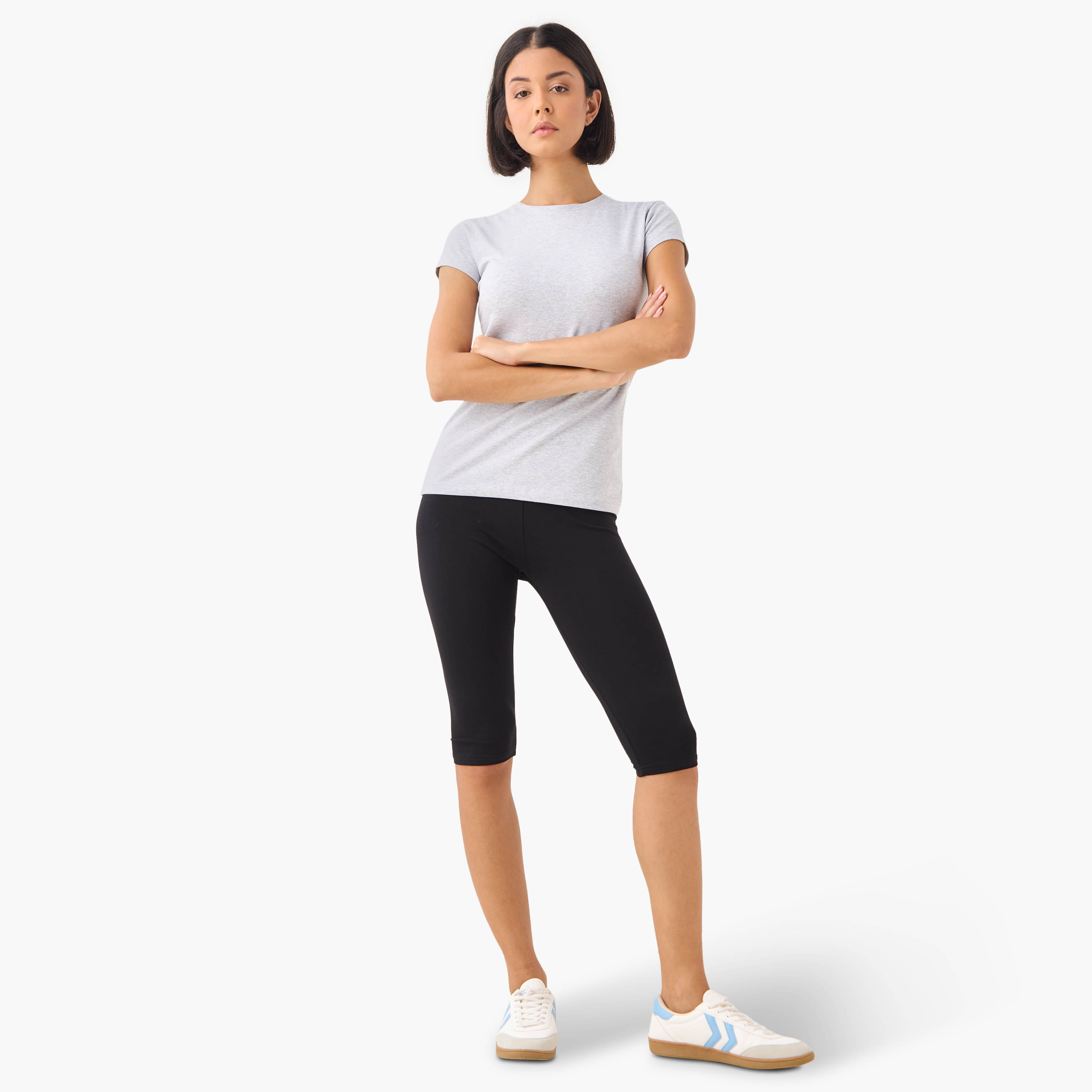 Set of 2 - Splash Basics Cropped Elasticated Waist Leggings-women-clothing-leggings-image-7