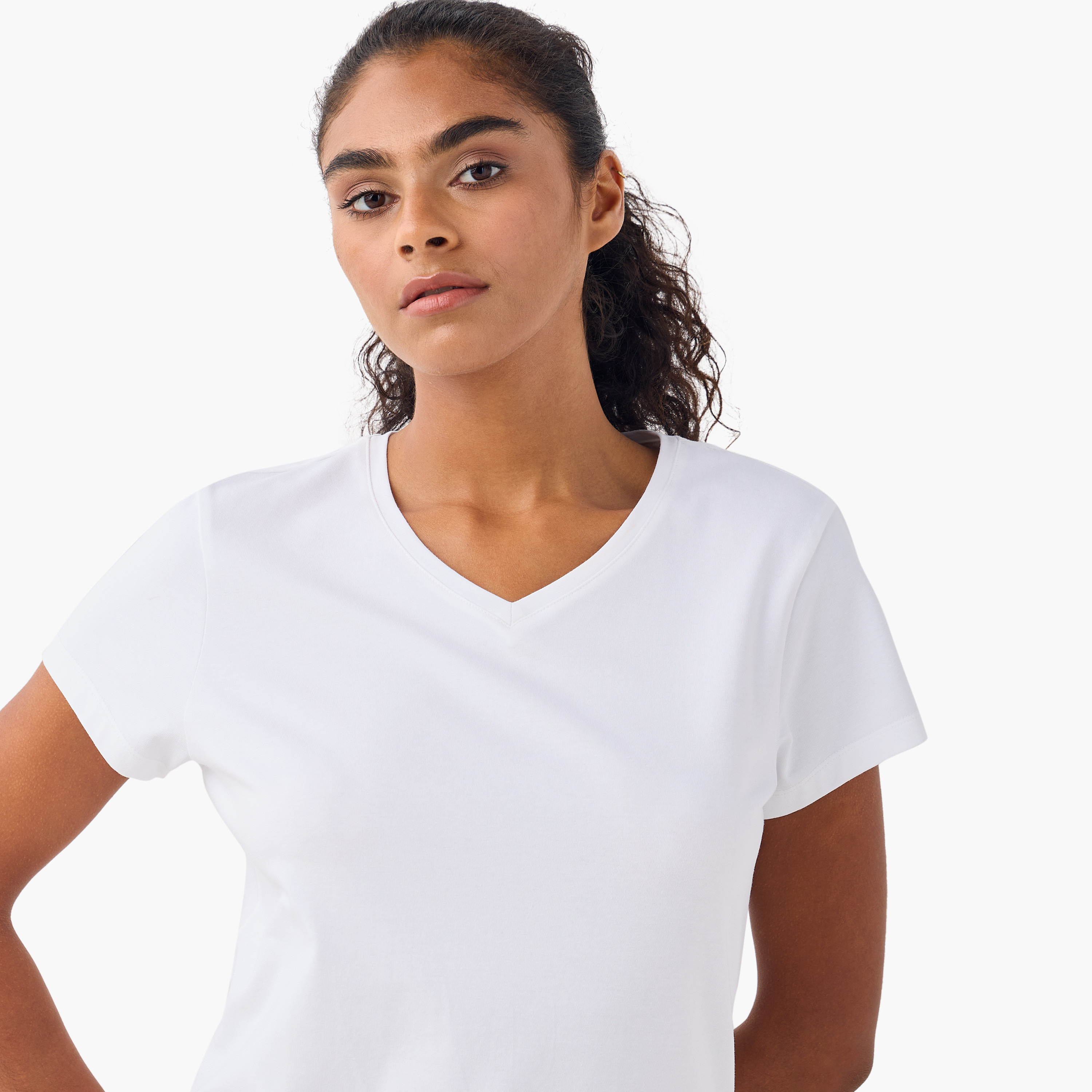 تيشيرت بياقة V وأكمام قصيرة - طقم من 2-women-clothing-tshirts-image-5