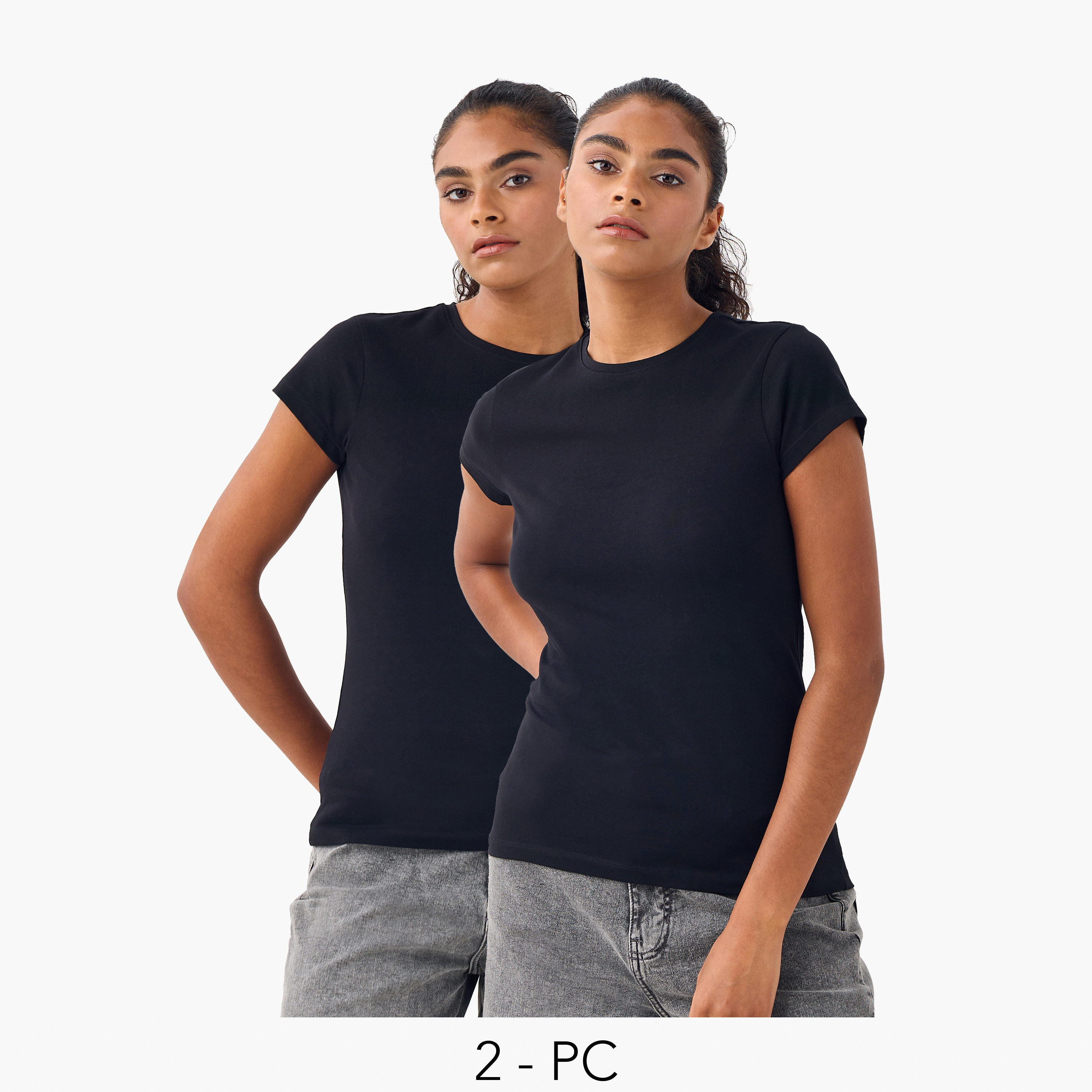 تيشيرت بياقة ضيقة - طقم من قطعتين-women-clothing-tshirts-image-1
