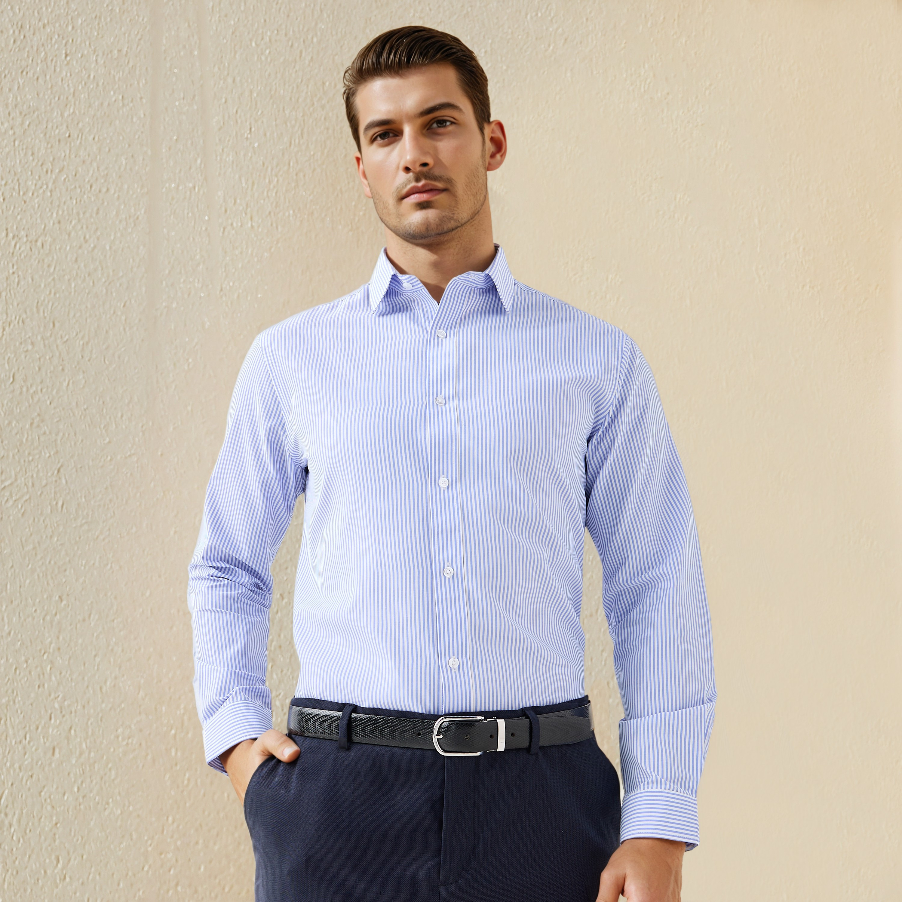 Regular Fit Striped Collared Shirt with Long Sleeves-men-clothing-shirts-image-1
