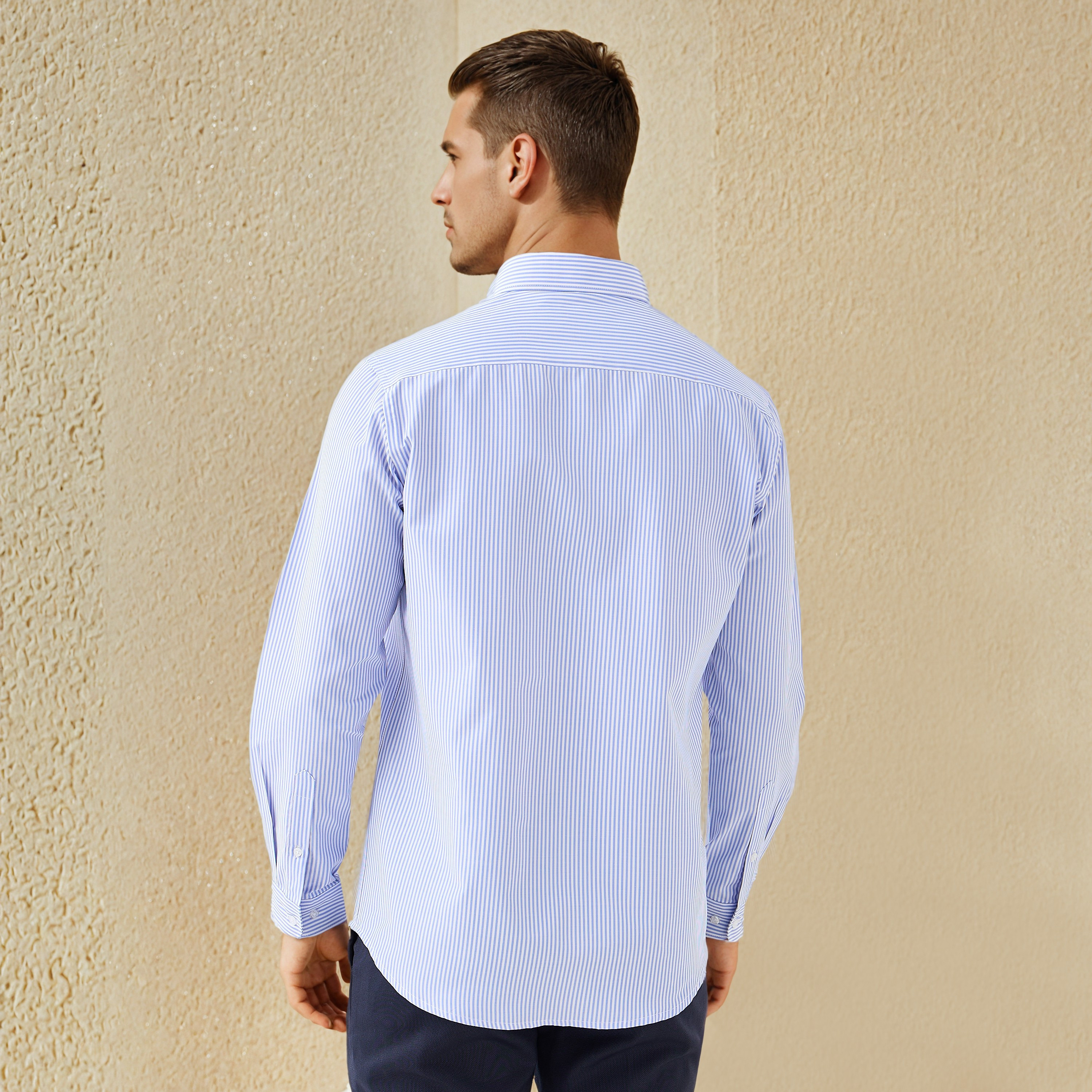 Regular Fit Striped Collared Shirt with Long Sleeves-men-clothing-shirts-image-3