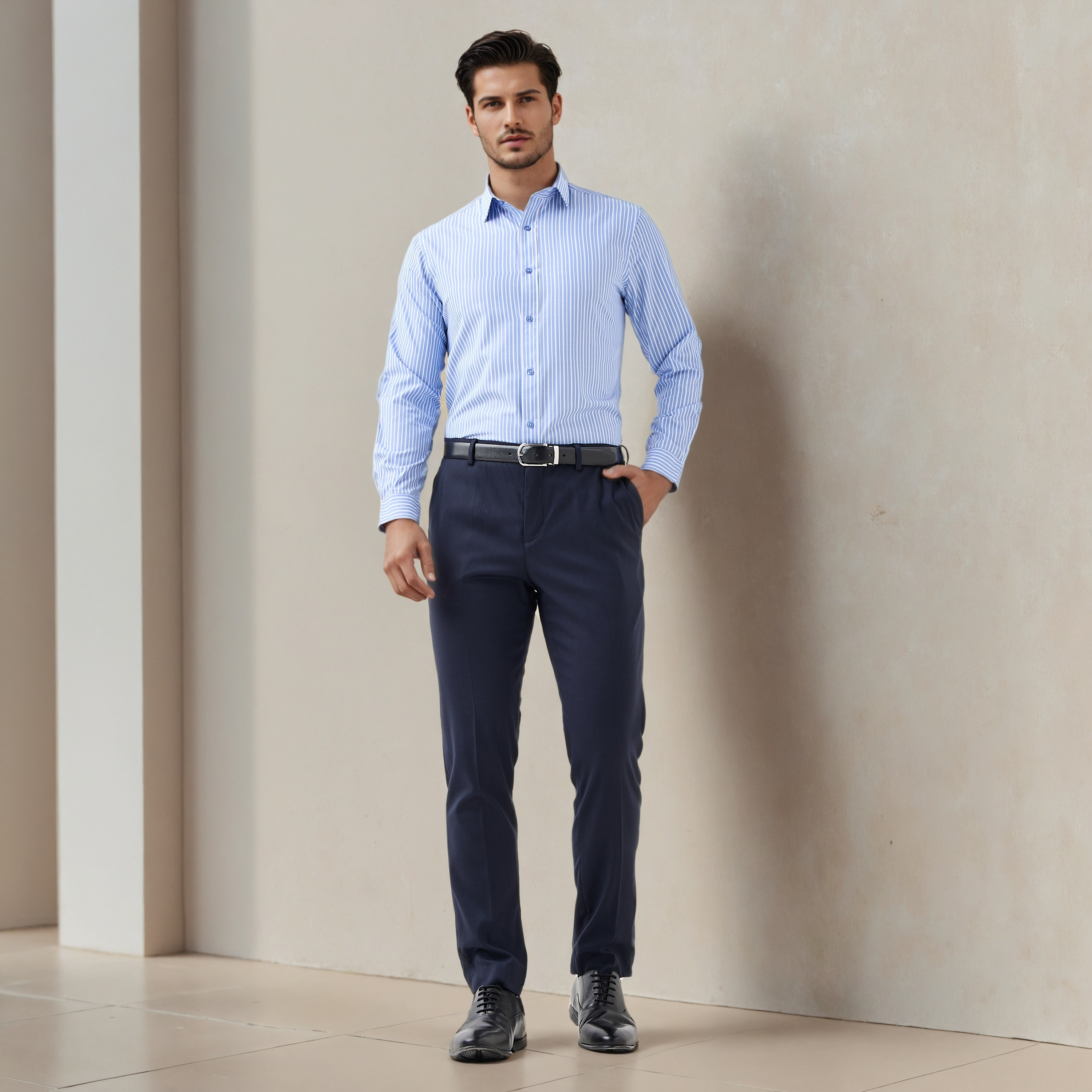 Regular Fit Striped Collared Shirt with Long Sleeves-men-clothing-shirts-image-2
