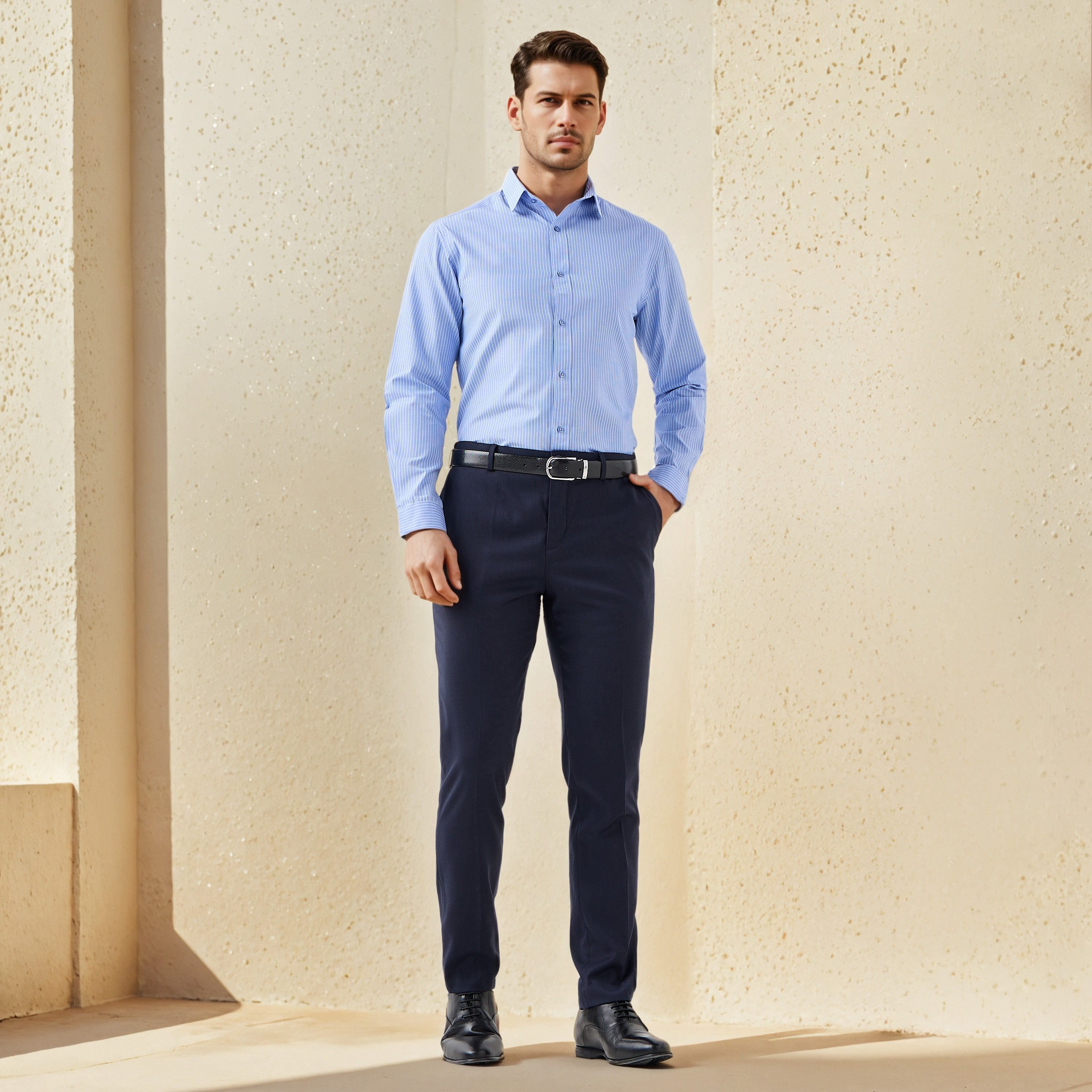 Regular Fit Striped Collared Shirt with Long Sleeves-men-clothing-shirts-image-2