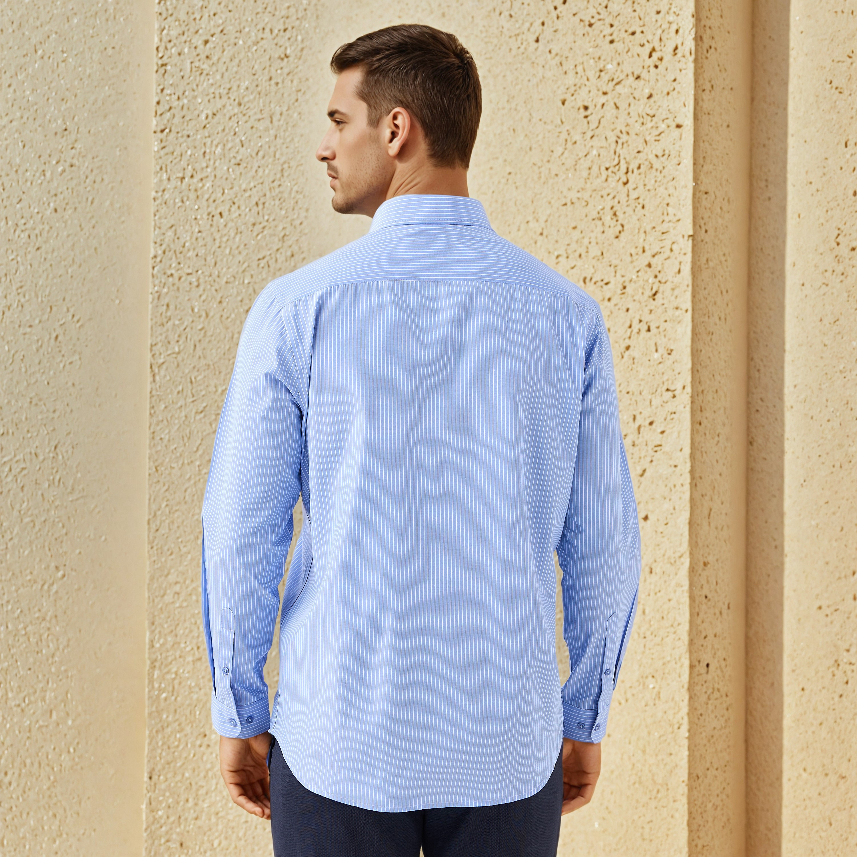 Regular Fit Striped Collared Shirt with Long Sleeves-men-clothing-shirts-image-3