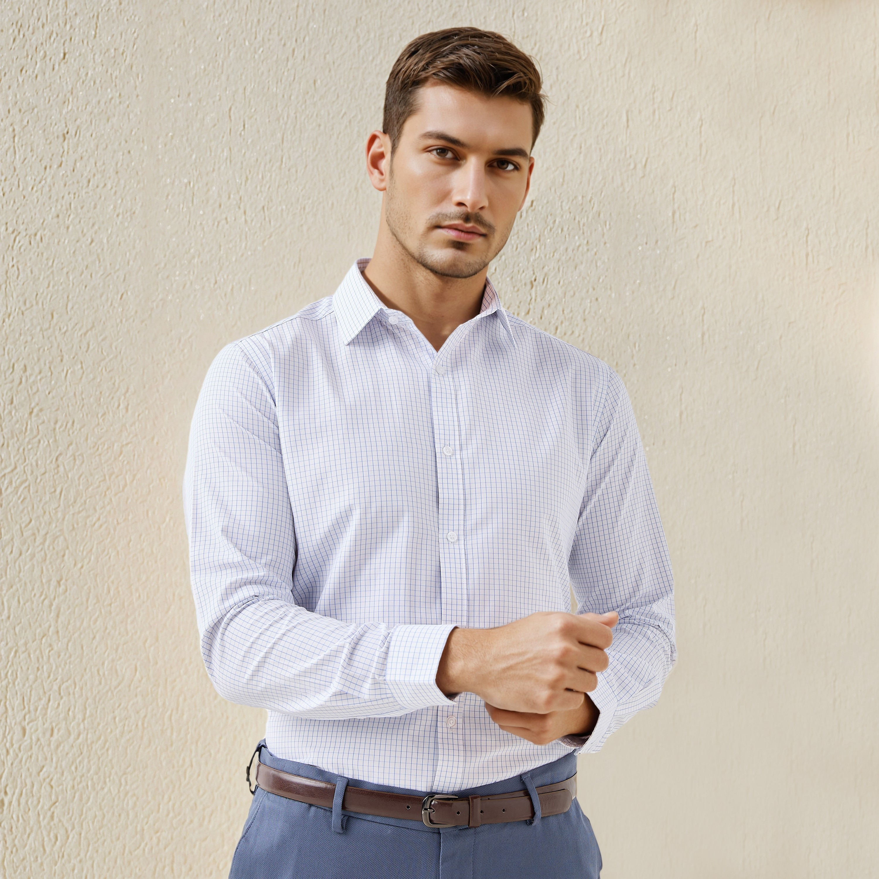 Regular Fit Checked Collared Shirt with Long Sleeves-men-clothing-shirts-image-1