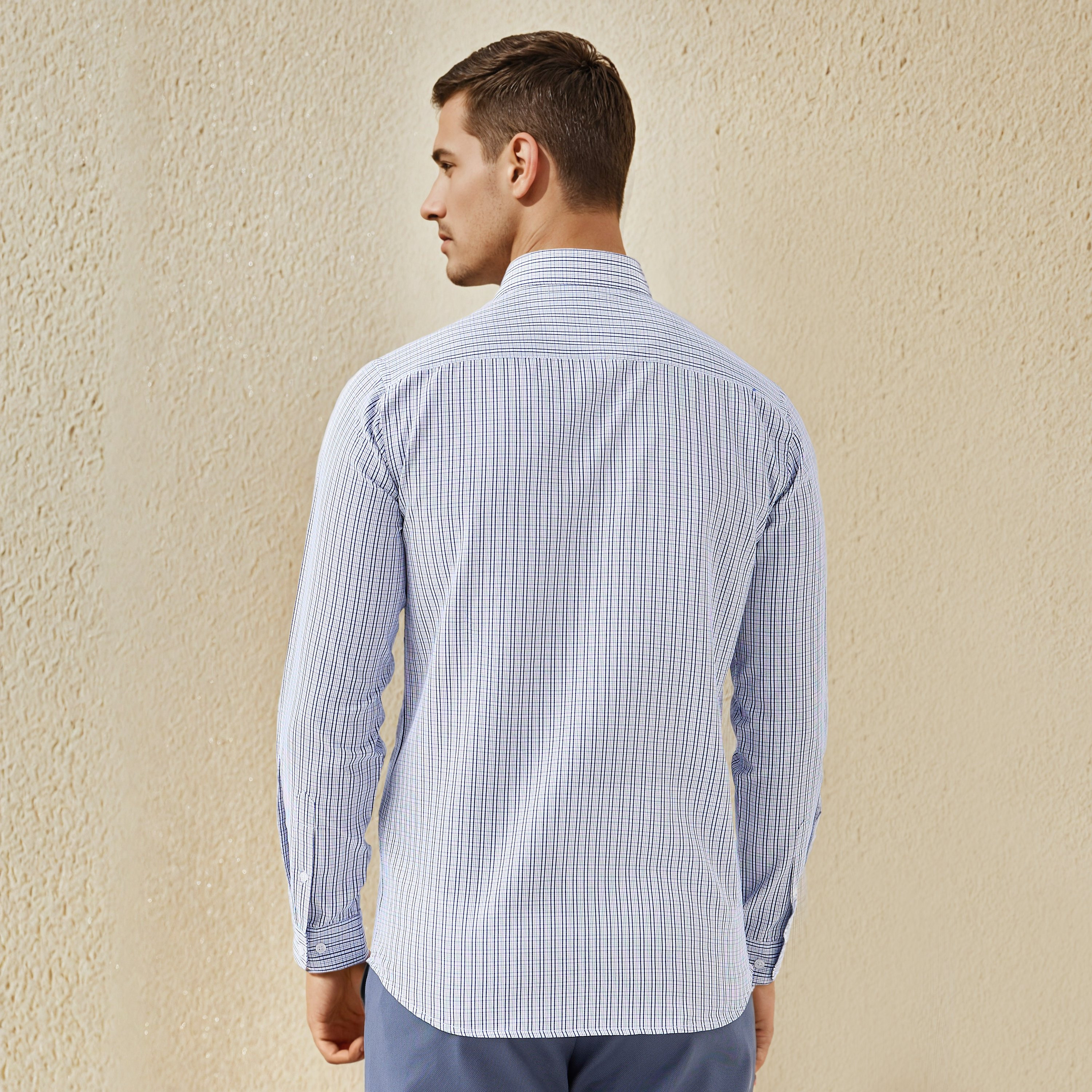 Regular Fit Checked Collared Shirt with Long Sleeves-men-clothing-shirts-image-3