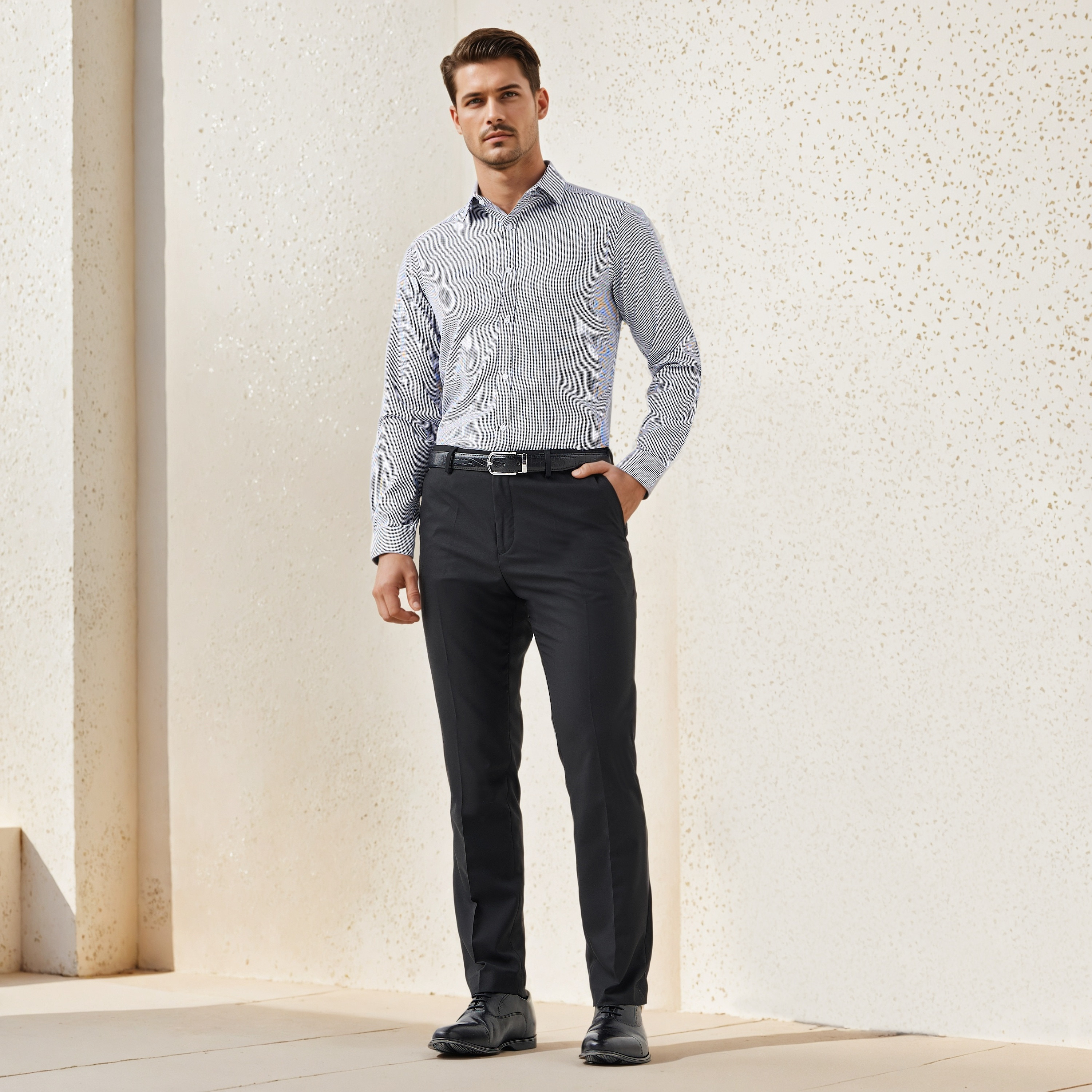 Regular Fit Checked Collared Shirt with Long Sleeves-men-clothing-shirts-image-2