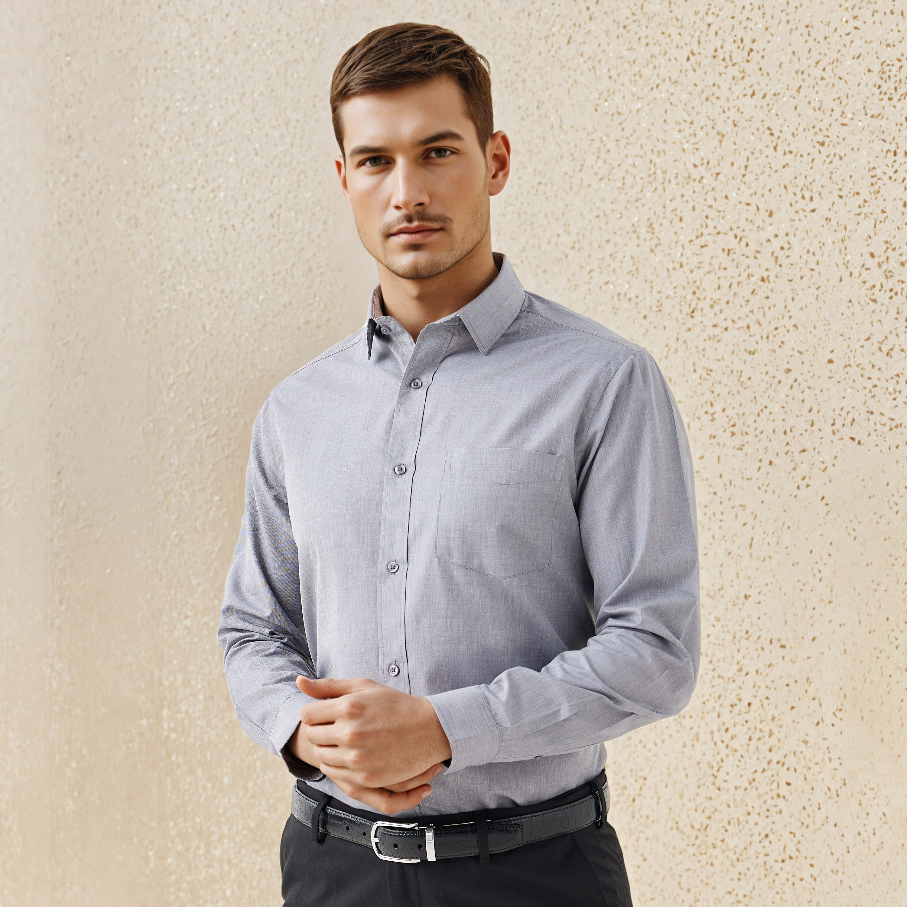 Regular Fit Collared Shirt with Long Sleeves-men-clothing-shirts-image-1