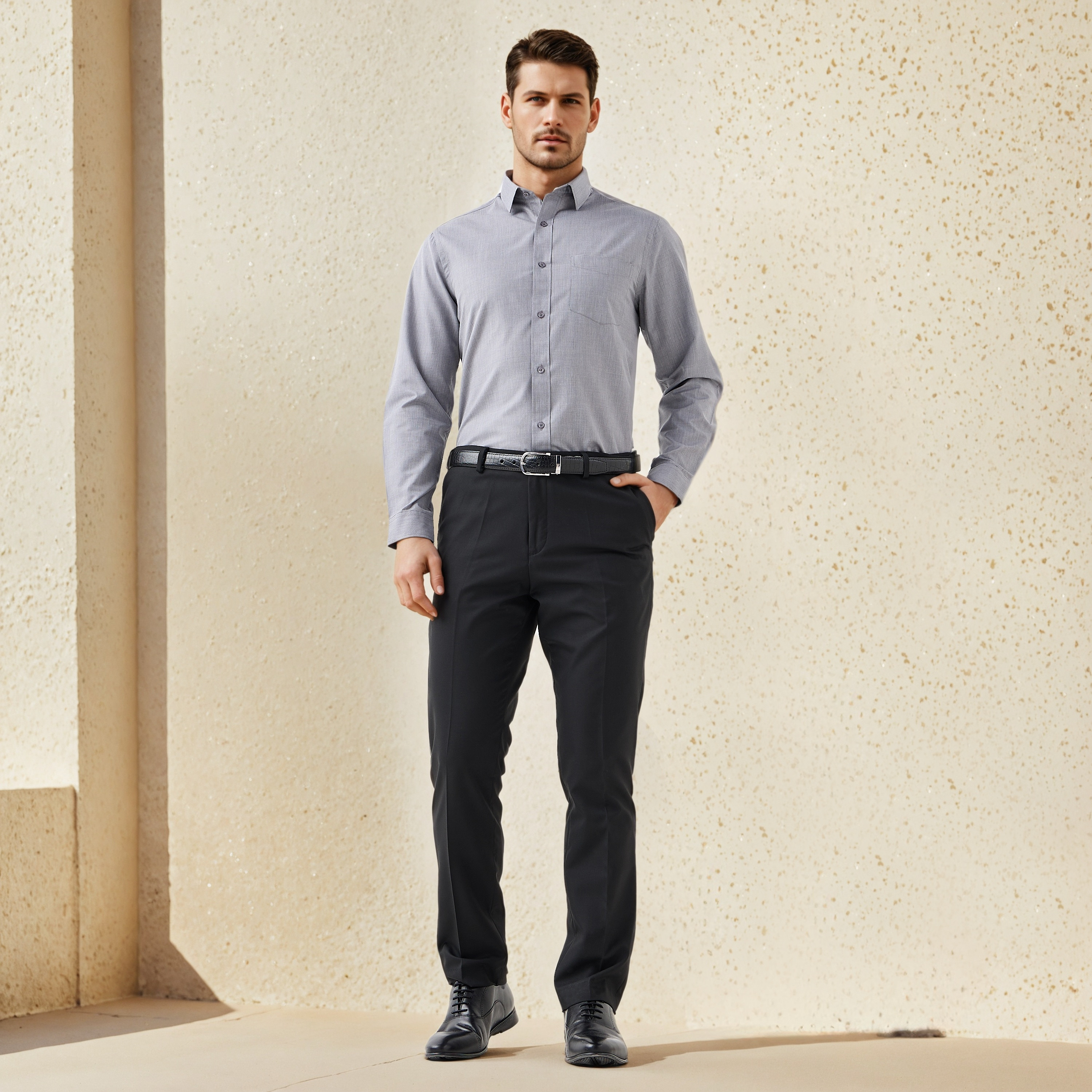 Regular Fit Collared Shirt with Long Sleeves-men-clothing-shirts-image-2