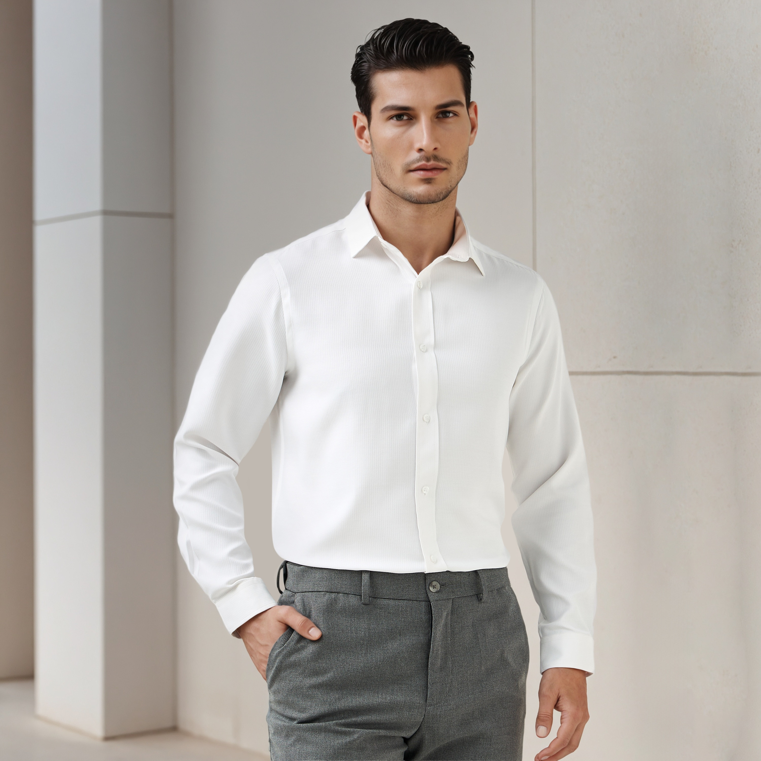 قميص رسمي دوبي بقصة عادية-men-clothing-shirts-image-1