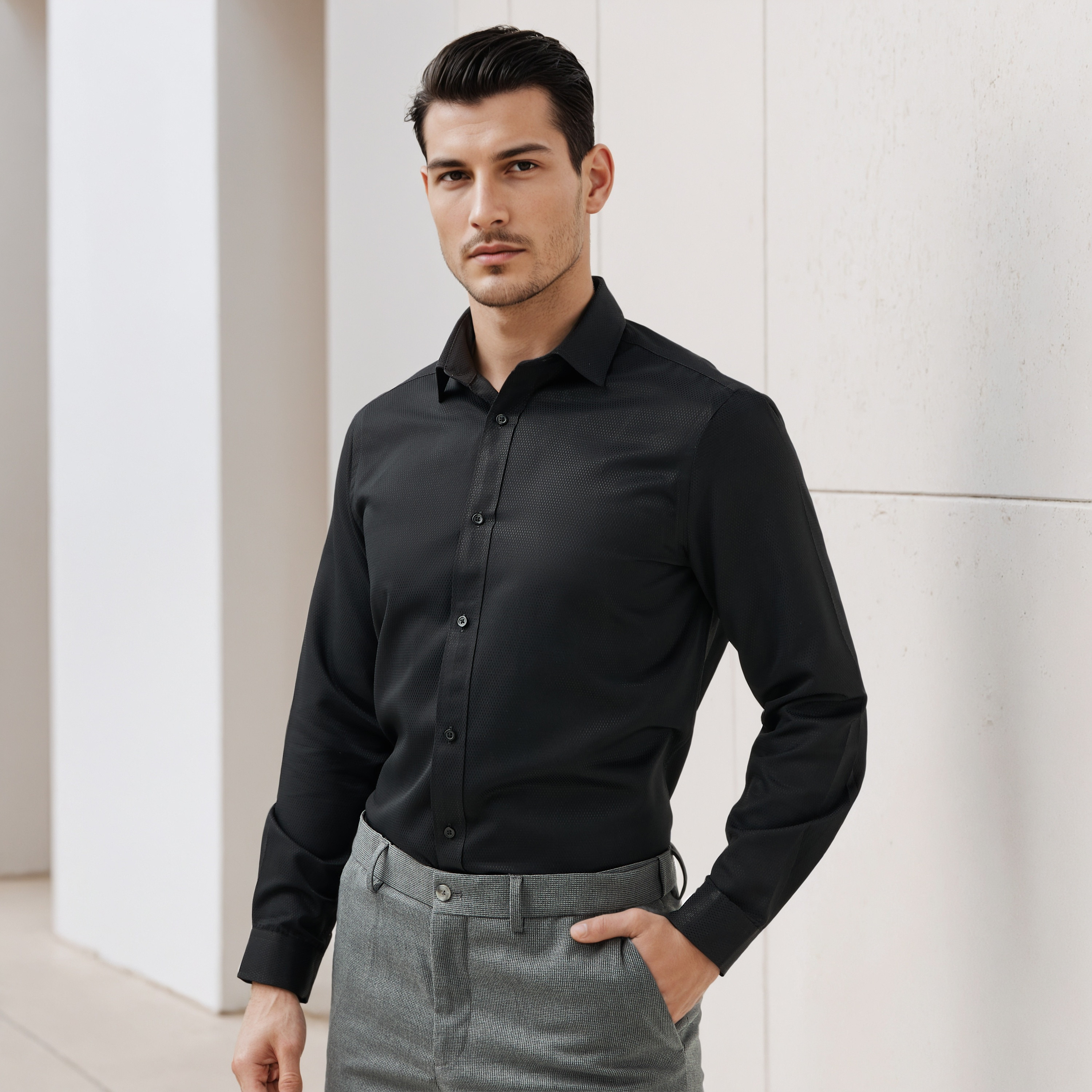 قميص رسمي دوبي بقصة عادية-men-clothing-shirts-image-1
