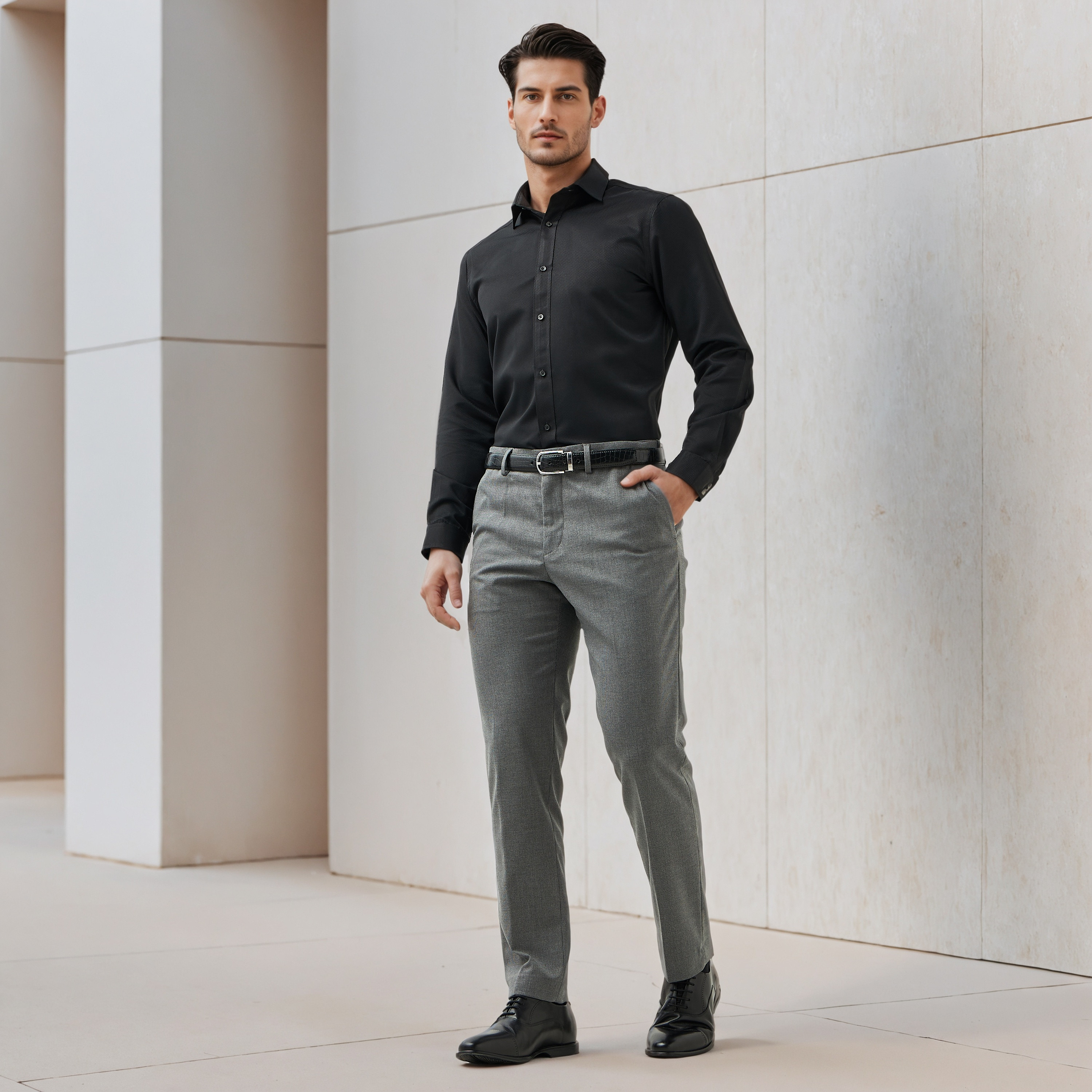 قميص رسمي دوبي بقصة عادية-men-clothing-shirts-image-2