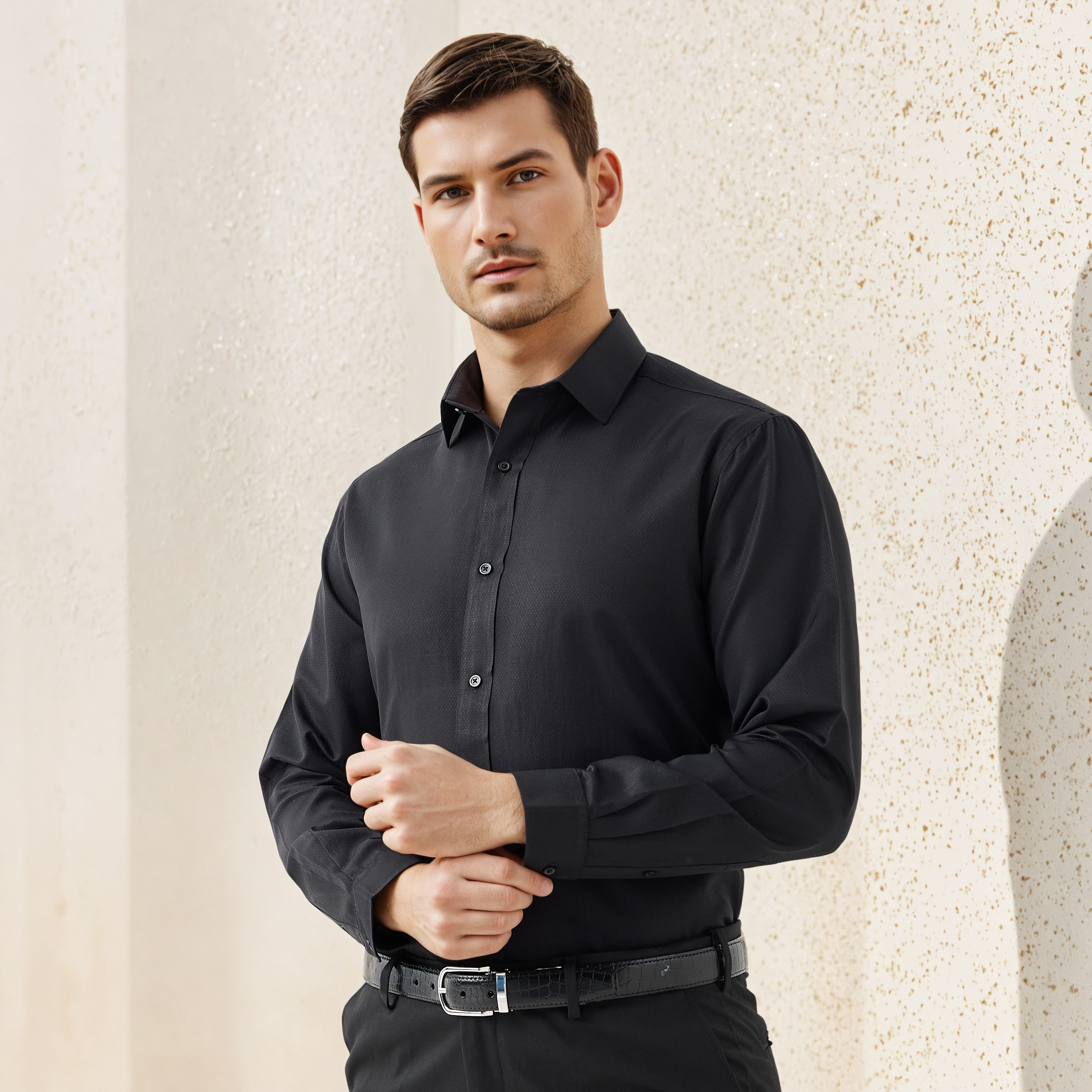قميص رسمي دوبي بقصة عادية-men-clothing-shirts-image-1