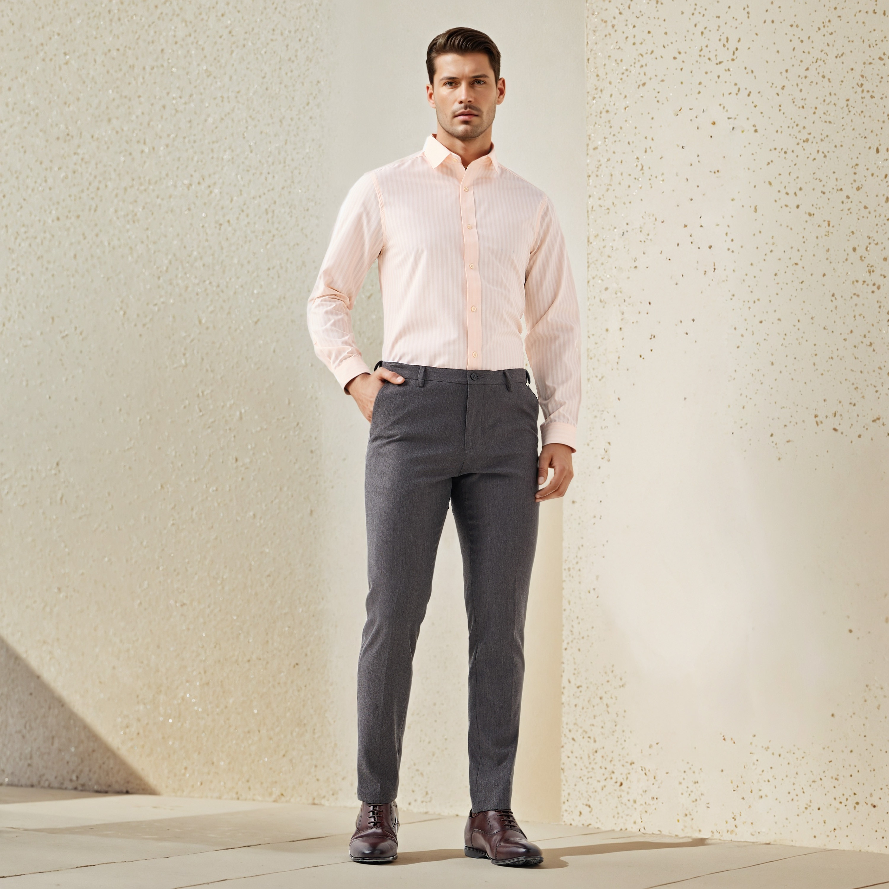 Regular Fit Striped Collared Dobby Shirt with Long Sleeves-men-clothing-shirts-image-2
