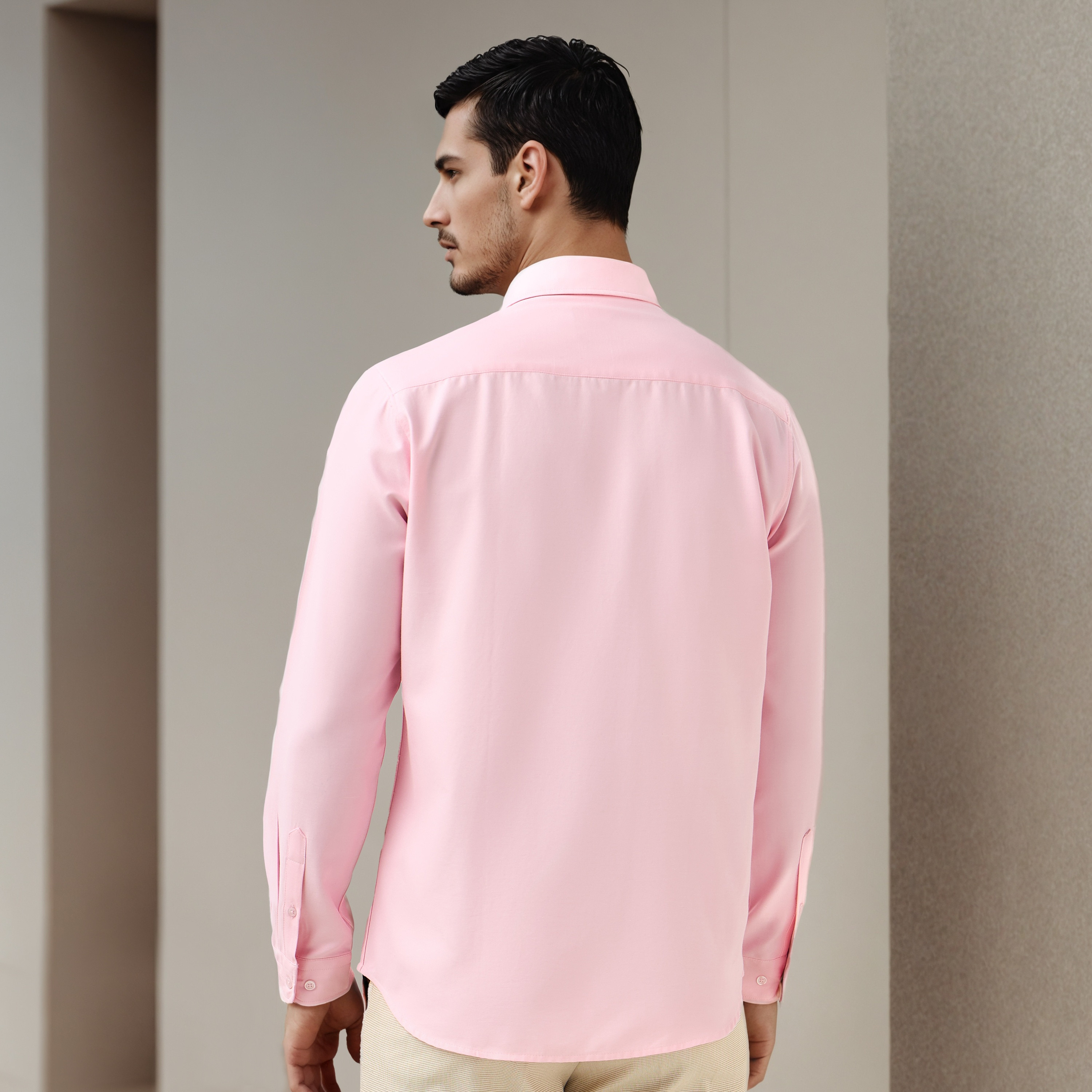 Men Regular Fit Button-Down Collar Long Sleeves Oxford Shirt with Pocket-men-clothing-shirts-image-3