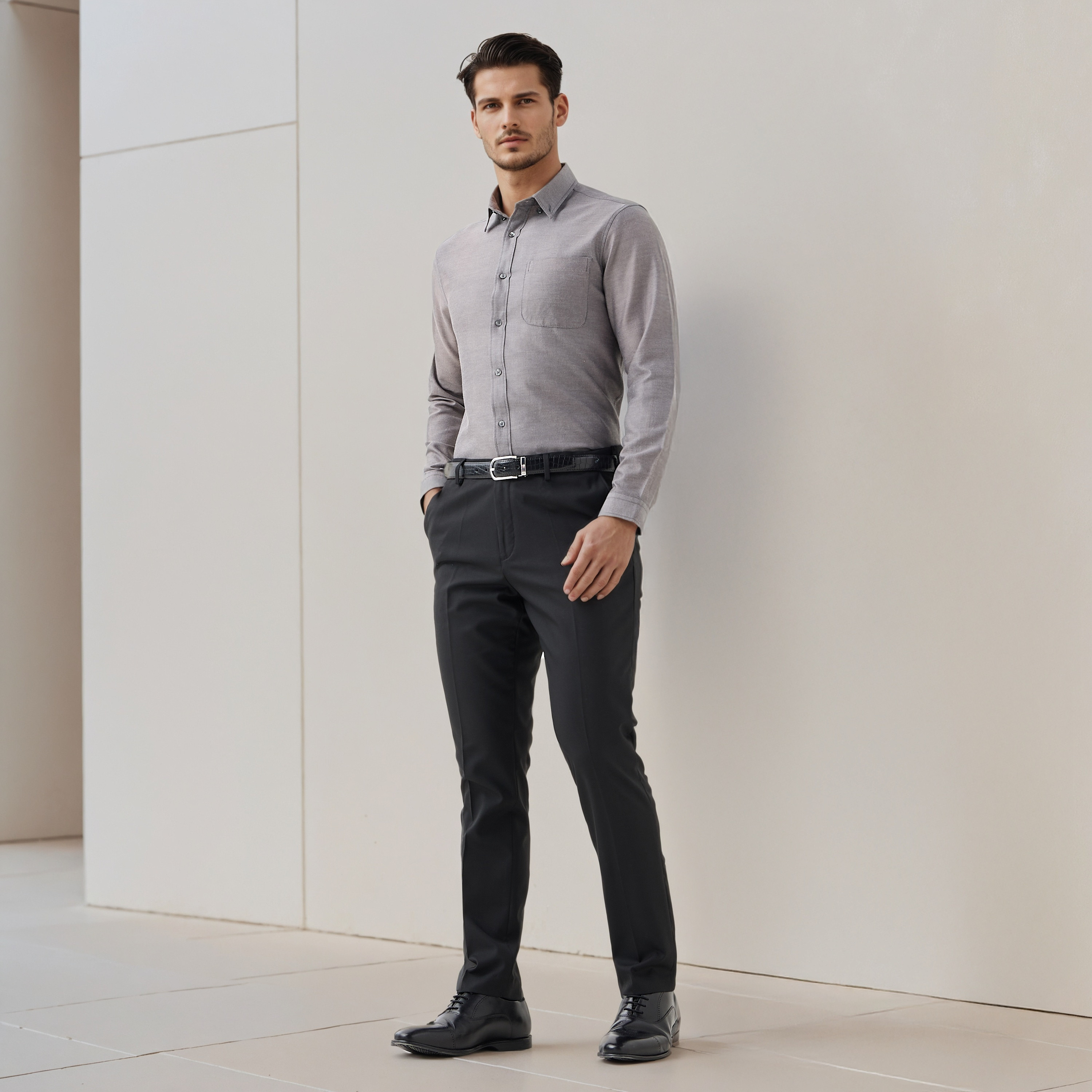 قميص أوكسفورد للرجال بقصة عادية وياقة بأزرار وجيب وأكمام طويلة-men-clothing-shirts-image-2