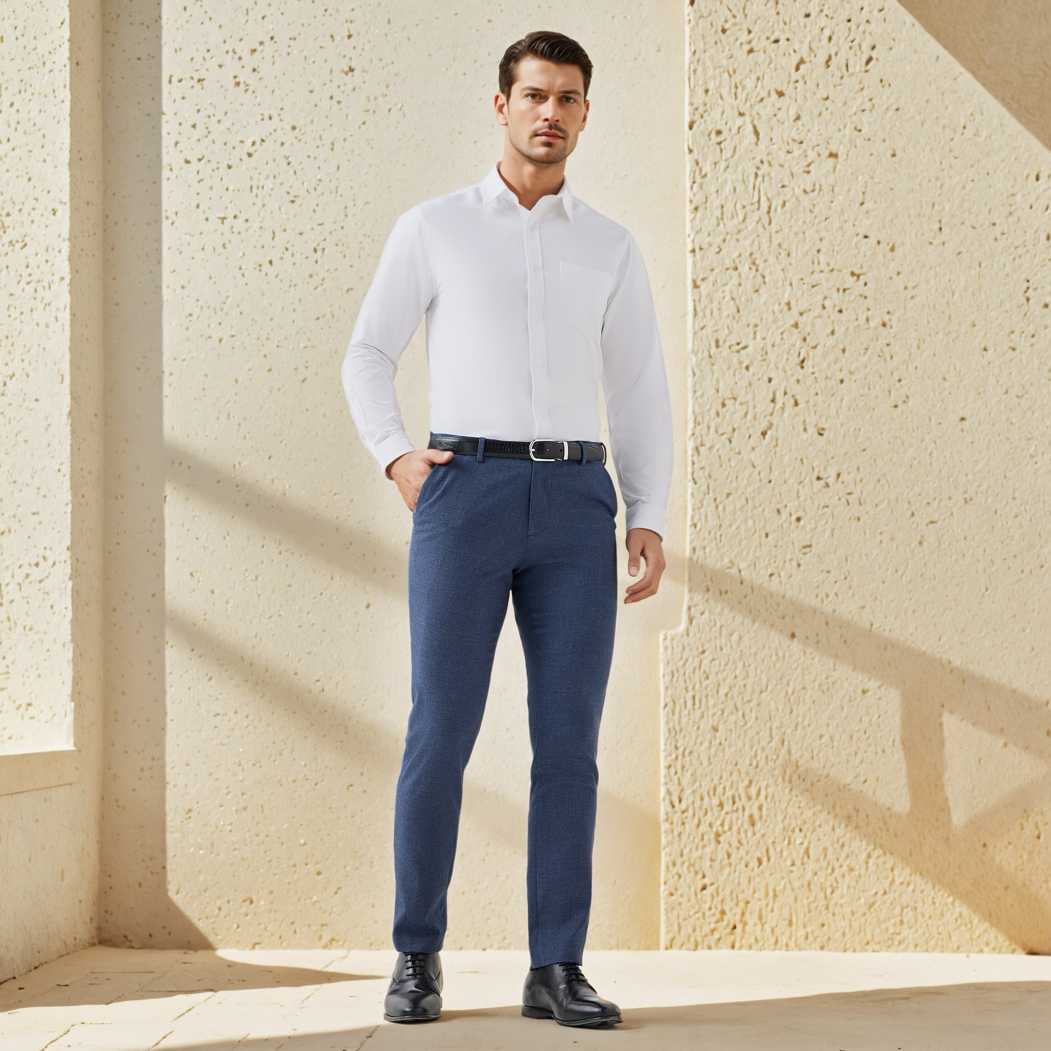 قميص أوكسفورد للرجال بقصة عادية وياقة بأزرار وجيب وأكمام طويلة-men-clothing-shirts-image-2