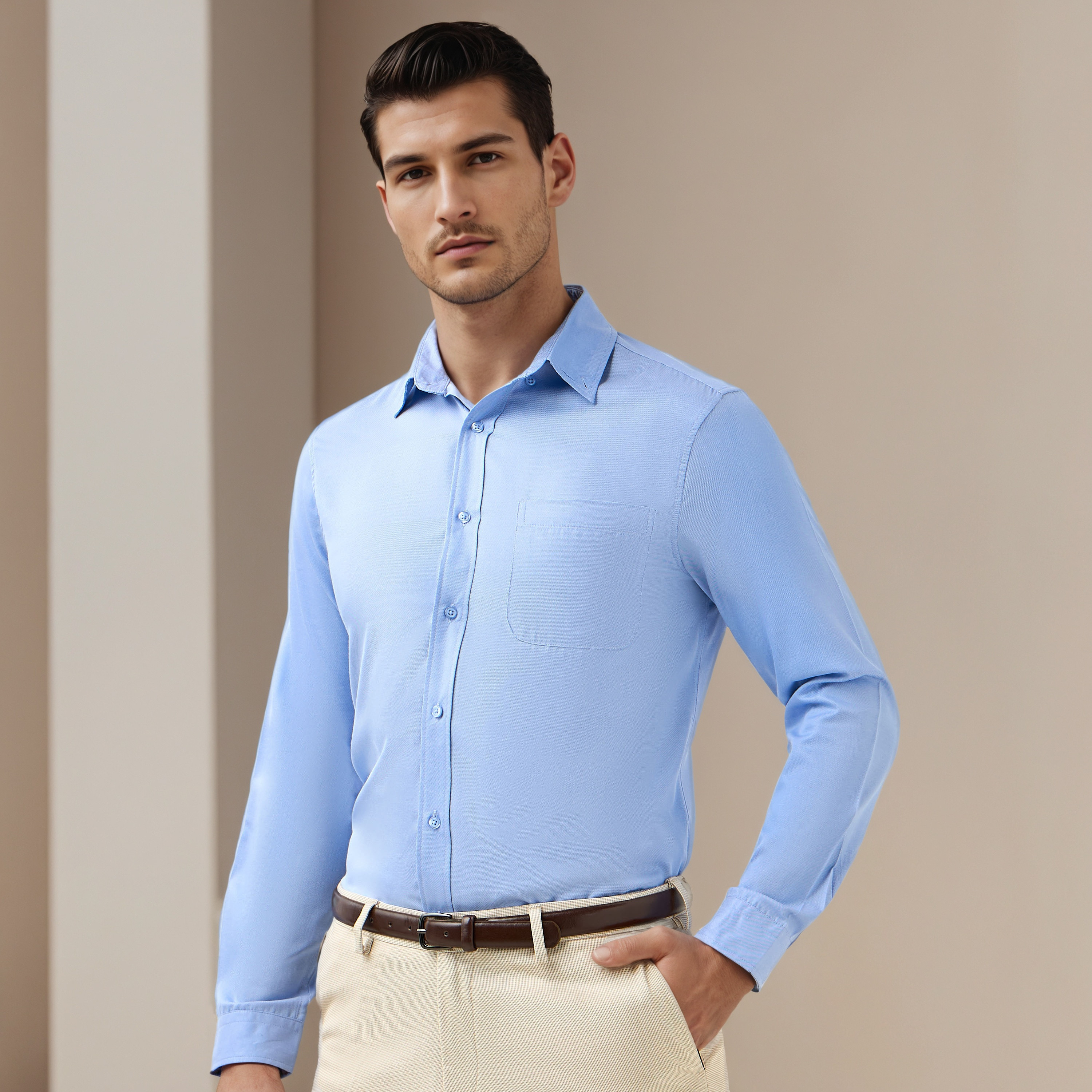 Men Button-Down Collar Solid Long Sleeves Shirt-men-clothing-shirts-image-1