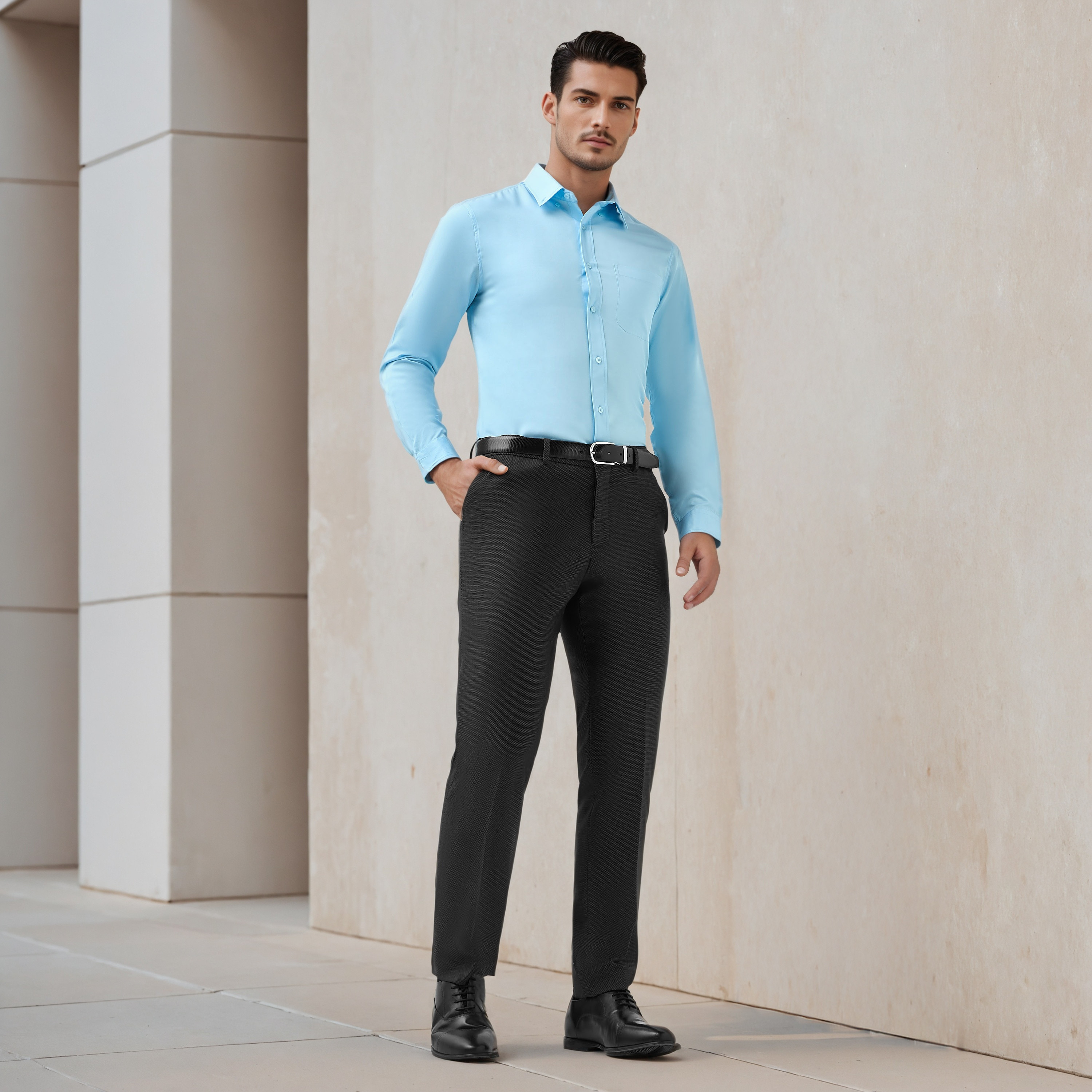قميص سادة بياقة وأكمام طويلة للرجال-men-clothing-shirts-image-2