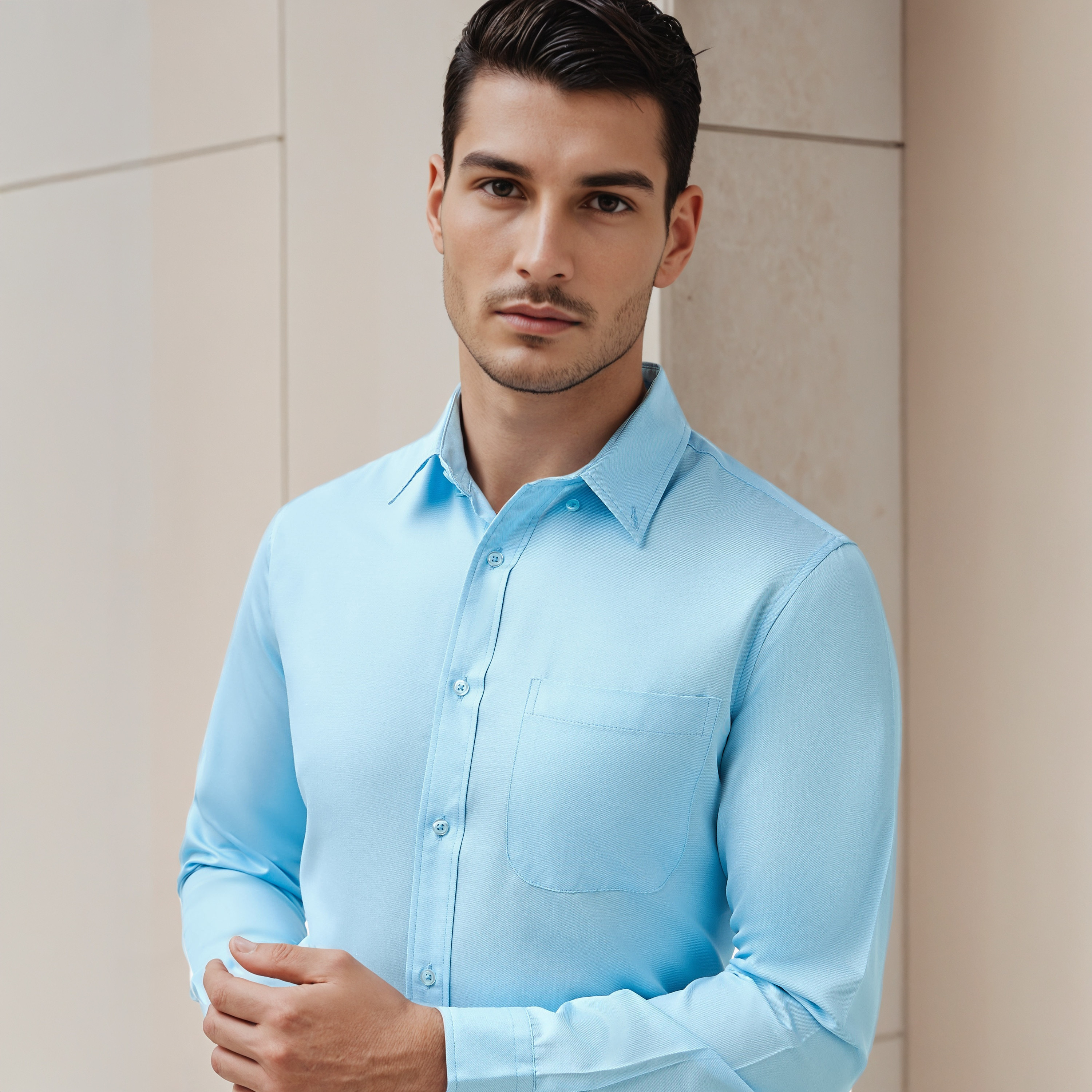 قميص سادة بياقة وأكمام طويلة للرجال-men-clothing-shirts-image-4