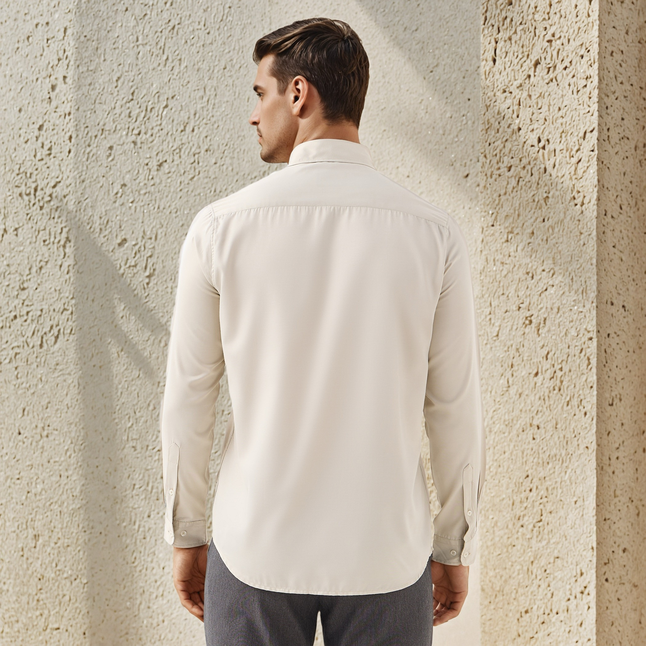 Men Regular Fit Button-Down Collar Long Sleeves Twill Shirt with Pocket-men-clothing-shirts-image-3